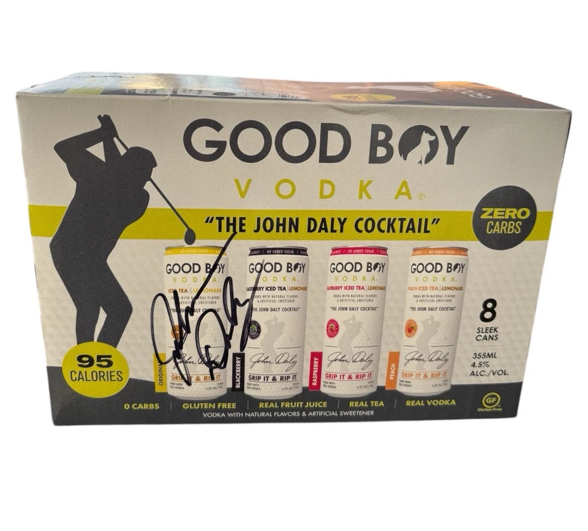 John Daly Signed Autographed EMPTY BOX Good Boy Vodka Grip It & Rip It PGA GOLF