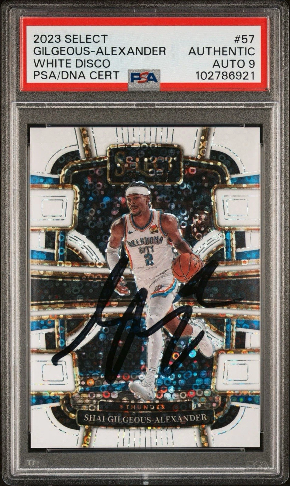 2023 Panini Select #57 Shai Gilgeous-Alexander White Disco /75 PSA MINT 9 AUTO