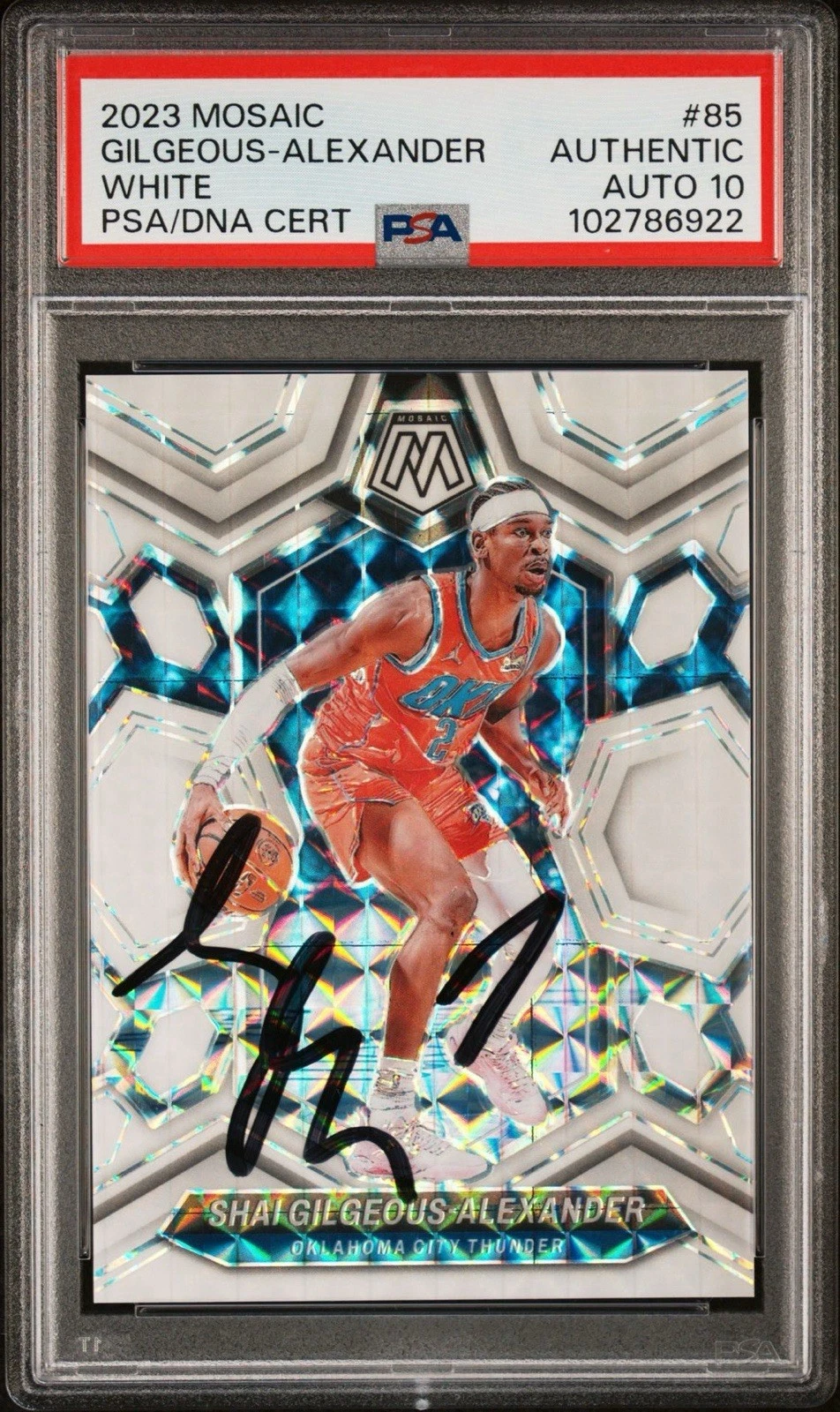 2023 Panini Mosaic #85 Shai Gilgeous-Alexander White /25 PSA GEM MINT 10 AUTO
