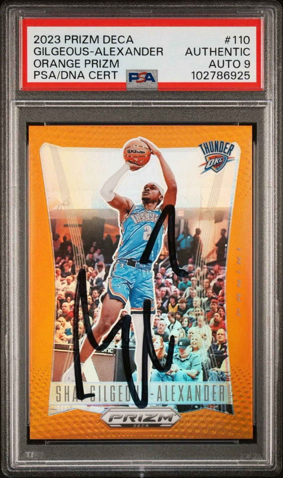 2023 Panini Prizm Deca #110 Shai Gilgeous-Alexander Orange /49 PSA MINT 9 AUTO