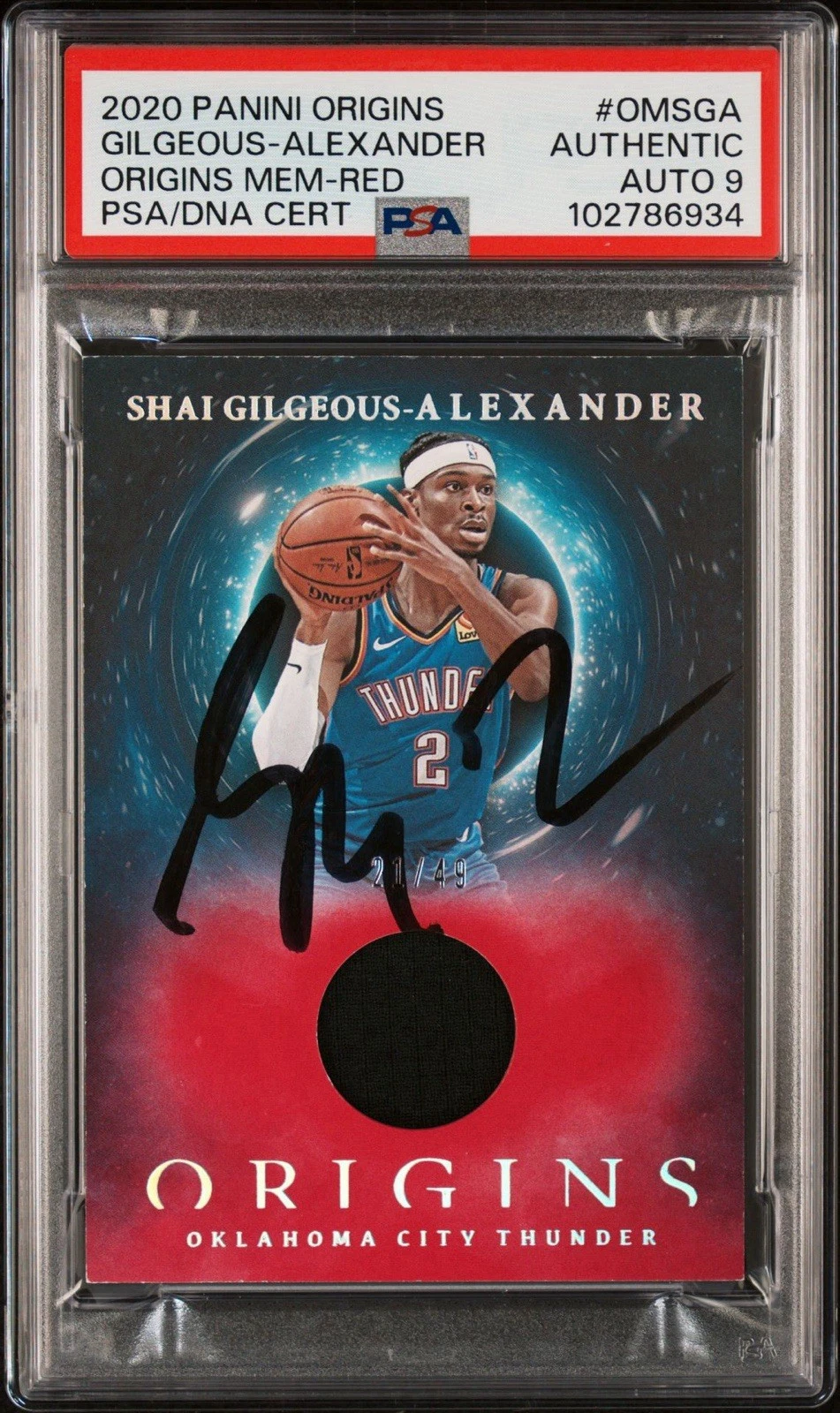 2020 Panini Origins Shai Gilgeous-Alexander Red Memorabilia /49 PSA MINT 9 AUTO