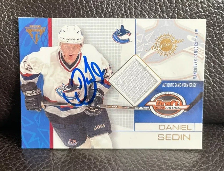 Daniel Sedin SIGNED 2002 Private Stock Titanium Rookie Jersey Card Auto Canucks