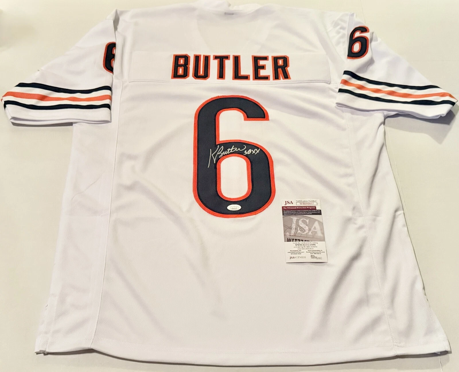 Kevin Butler Chicago Bears signed White Custom jersey W/ SB XX JSA Witnessed