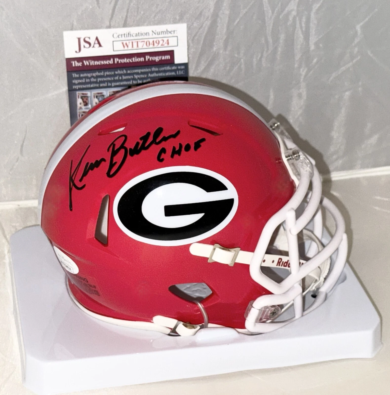 Kevin Butler signed Georgia Bulldogs mini helmet autographed W/ CHOF JSA Witness
