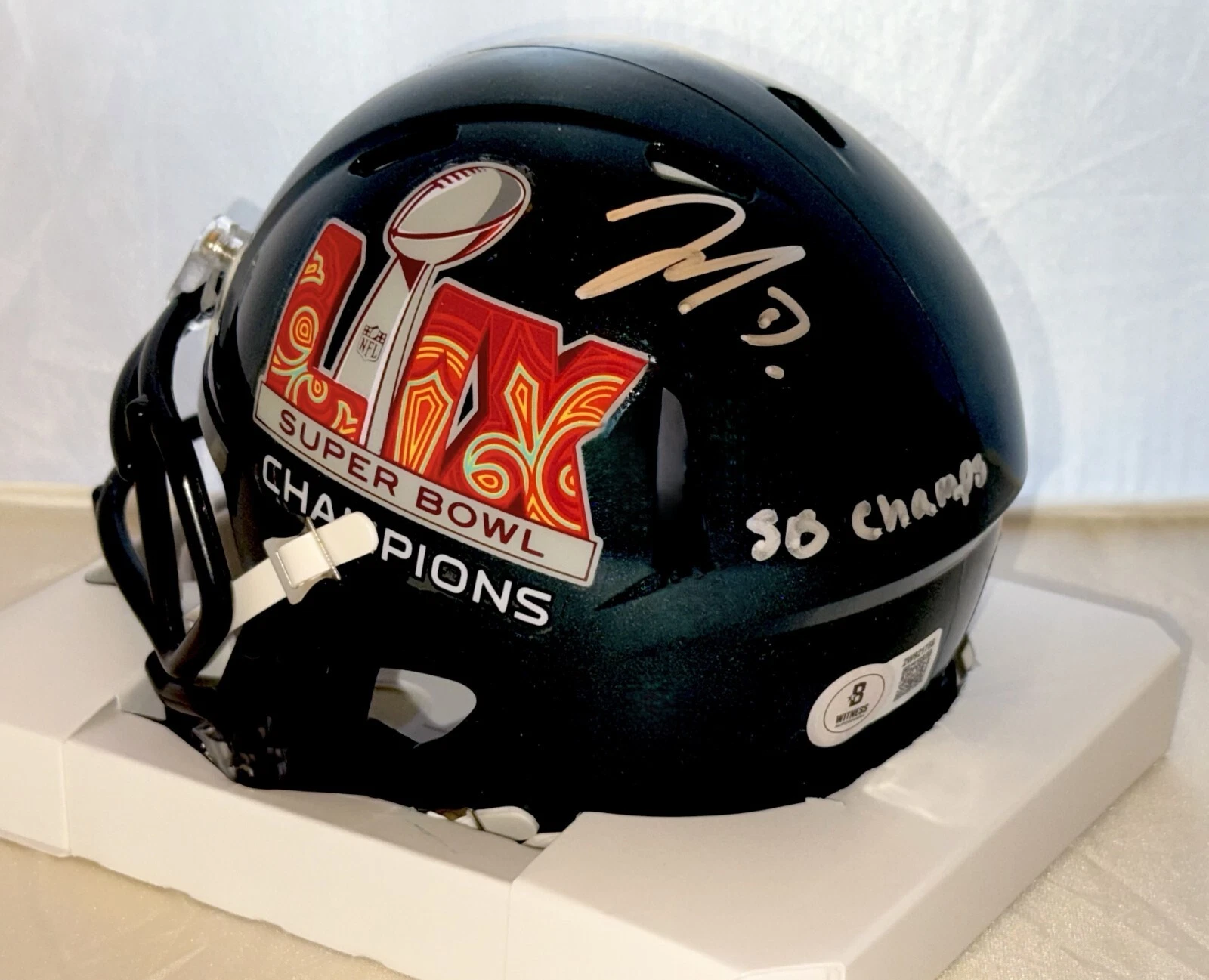 Jahan Dotson signed Eagles Super Bowl LIX Champs mini helmet Beckett Witnessed
