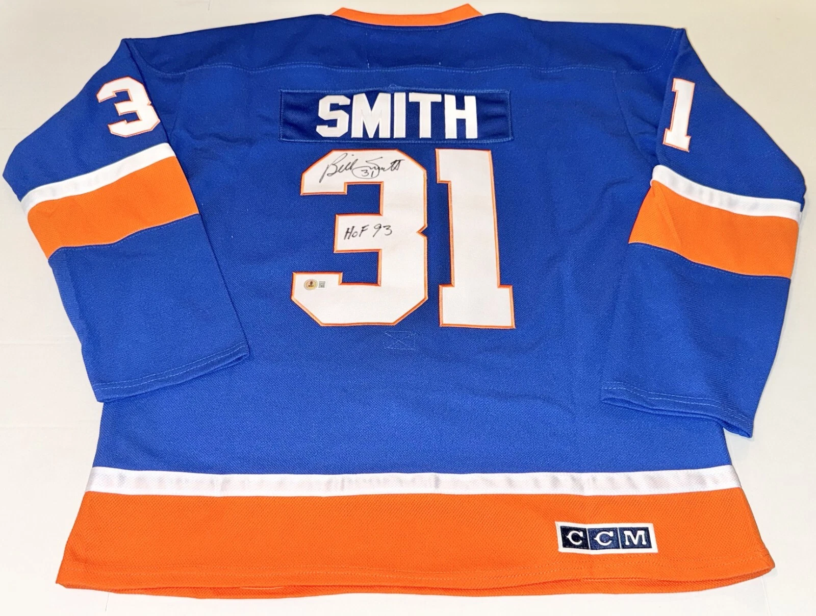 Billy Smith signed New York Islanders jersey W/ HOF Inscription Beckett Witness