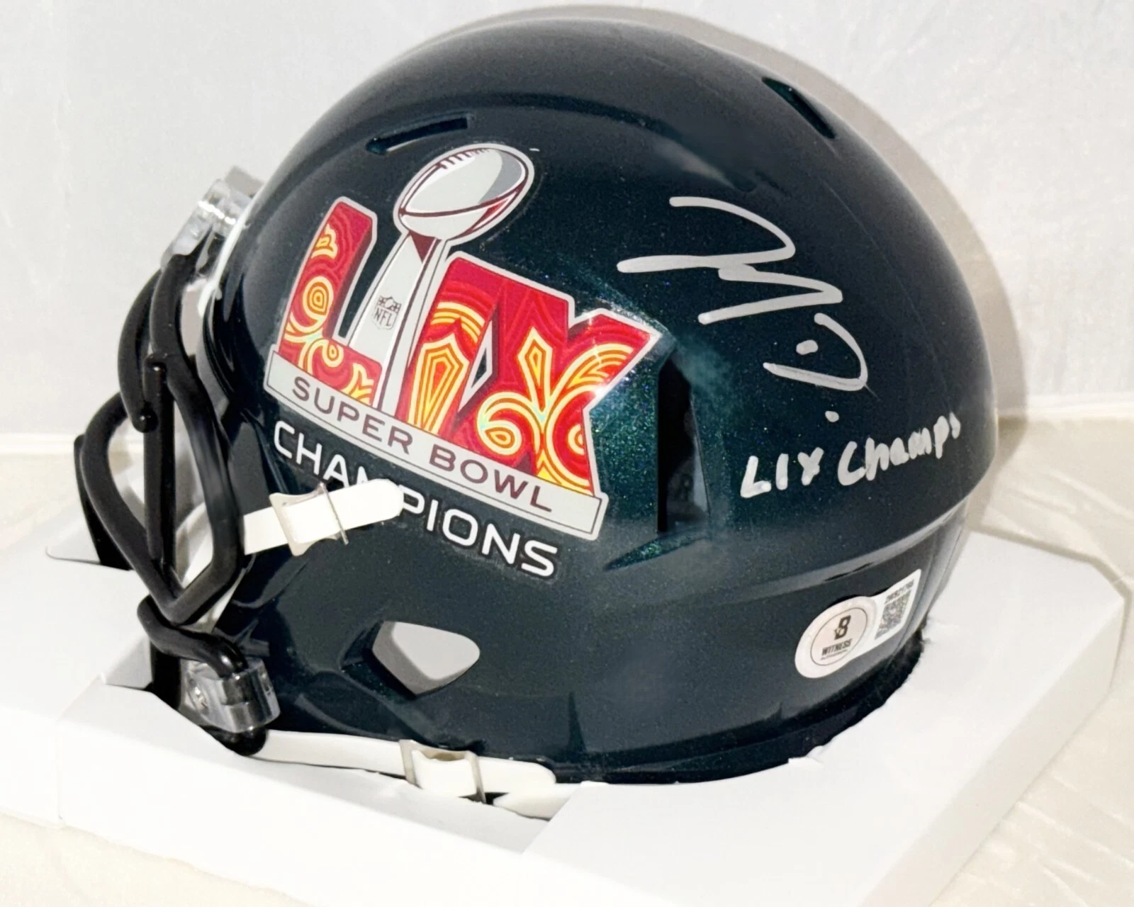 Jahan Dotson signed Eagles Super Bowl LIX Champs mini helmet 2 Beckett Witnessed