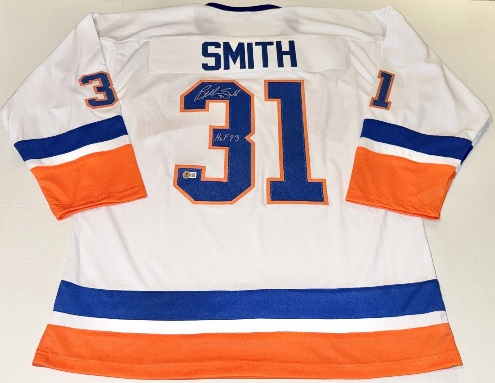 Billy Smith New York Islanders signed Custom jersey W/ HOF #2 Beckett Witnessed