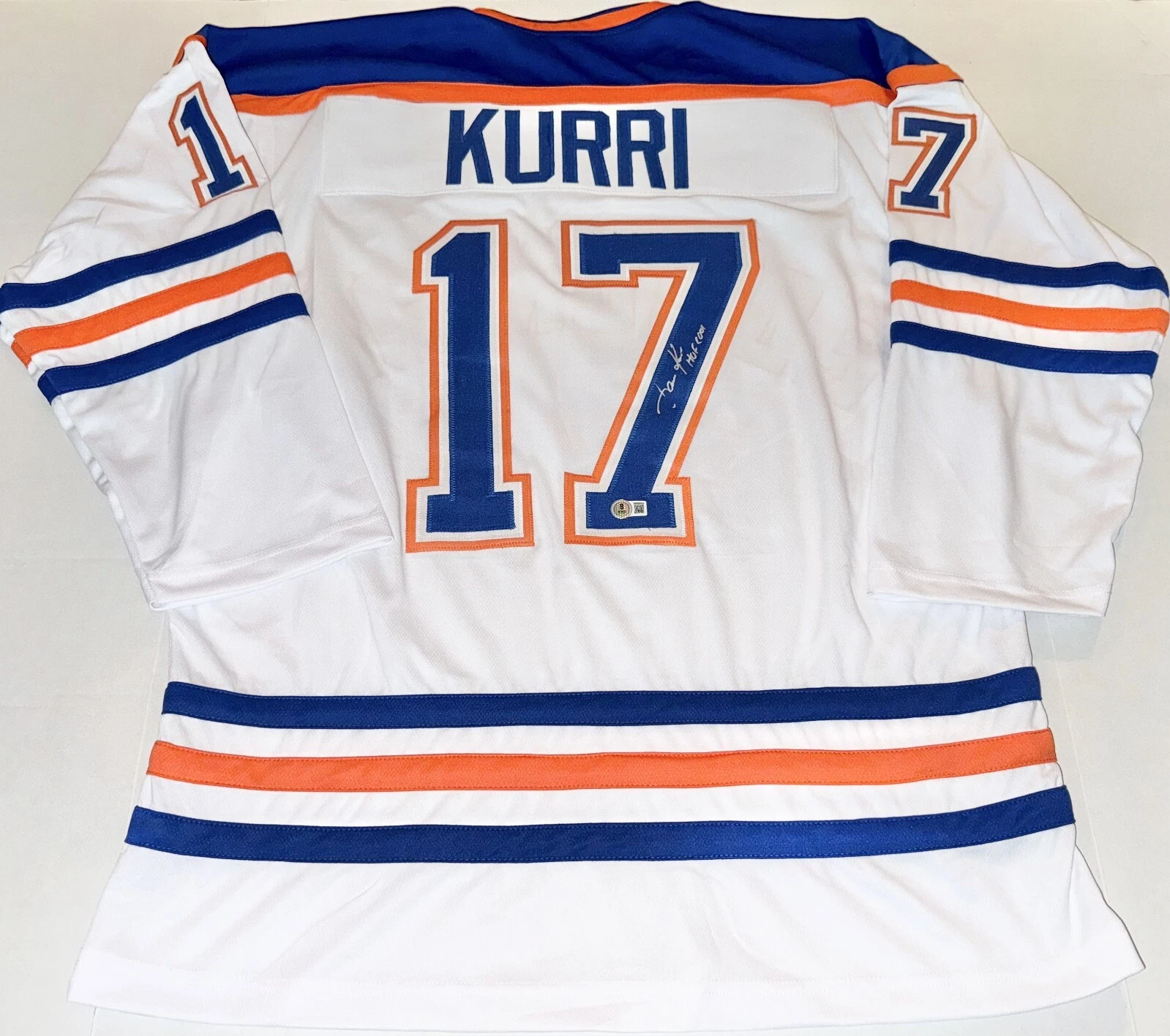 Jari Kurri Edmonton Oilers signed White Custom jersey W/ HOF Beckett Witnessed