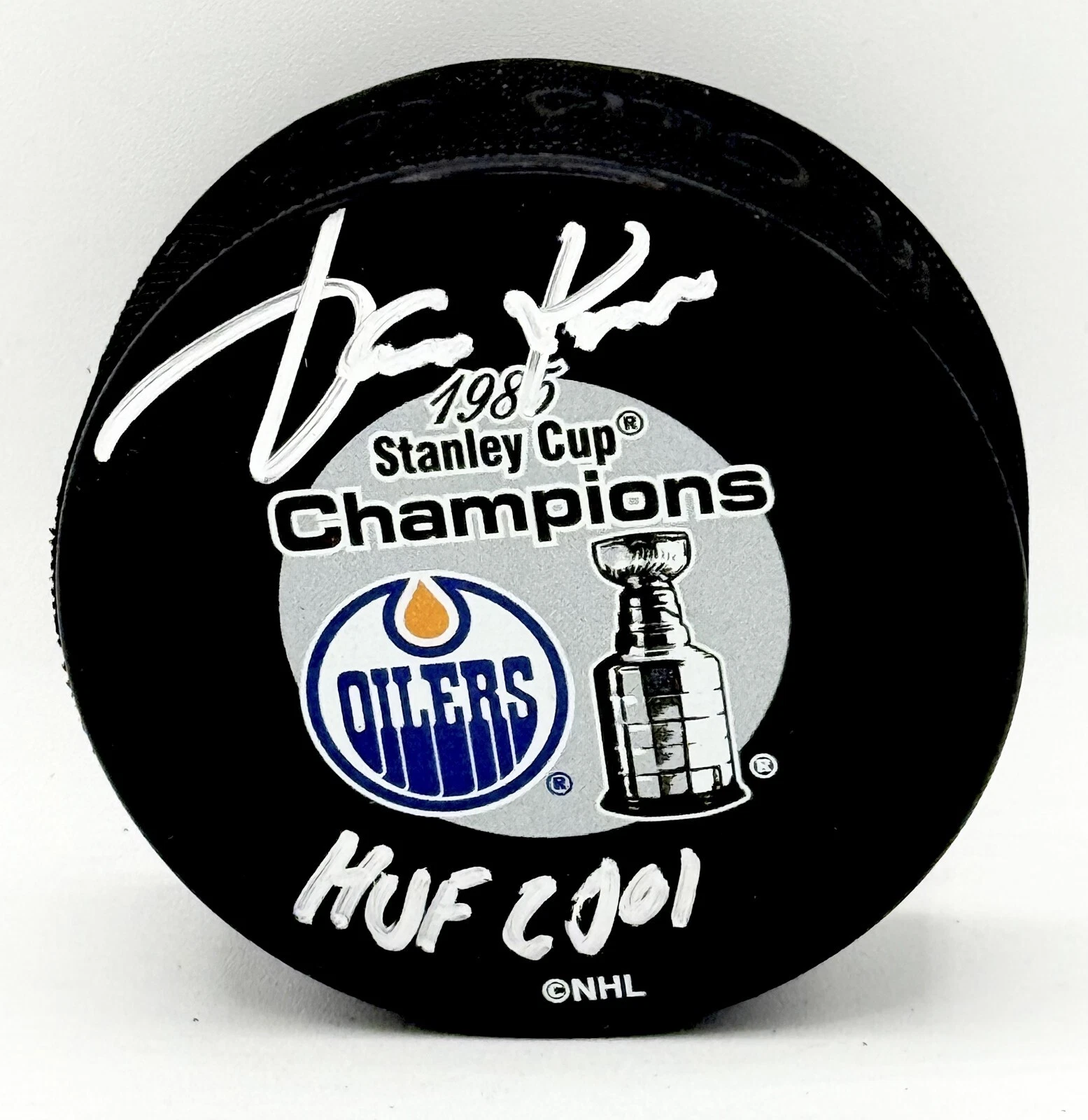 Jari Kurri signed Edmonton Oilers 1985 Stanley Cup Champs Puck Beckett Witness