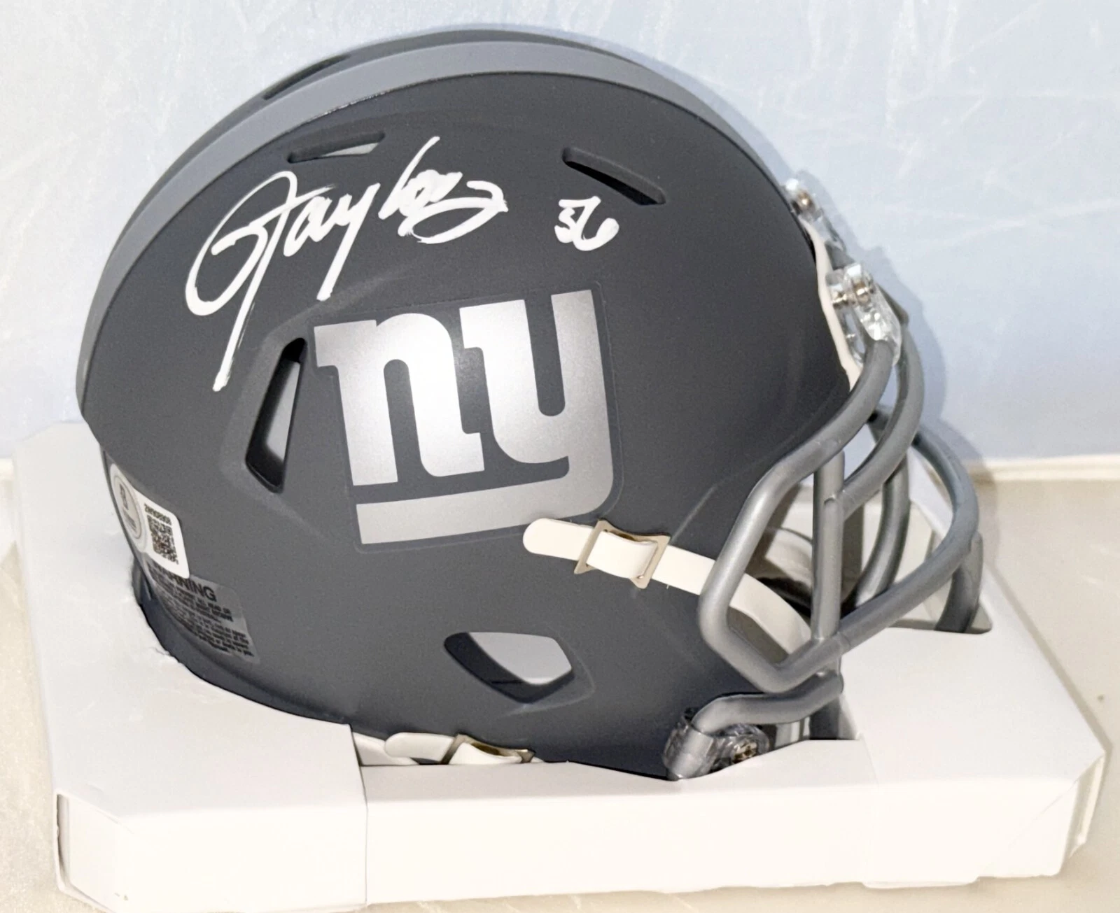 Lawrence Taylor signed New York Giants Slate mini helmet Beckett Witnessed