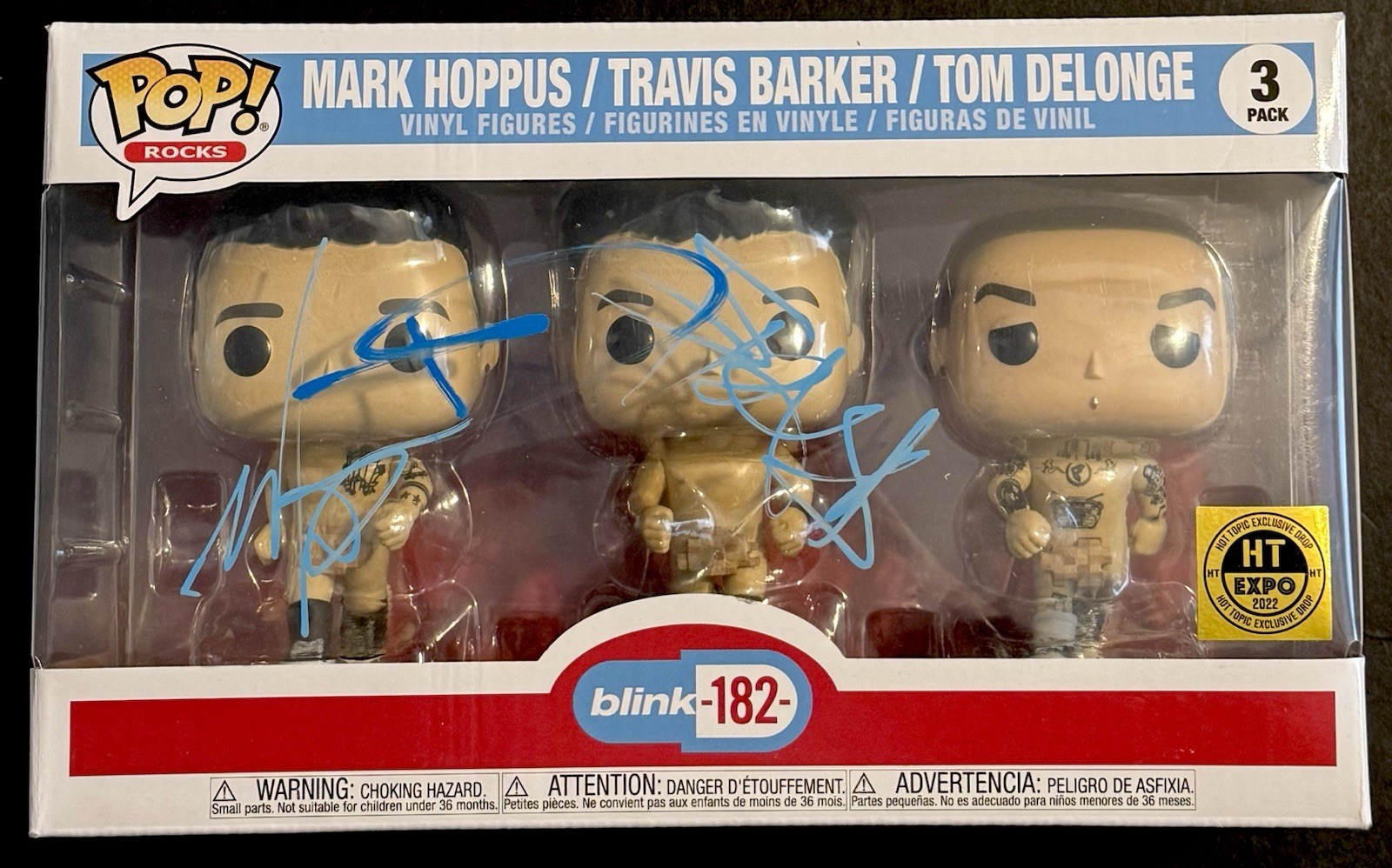 Tom Delong Mark Hoppus Travis Barker Signed Blink 182 Funko Pop JSA COA All 3