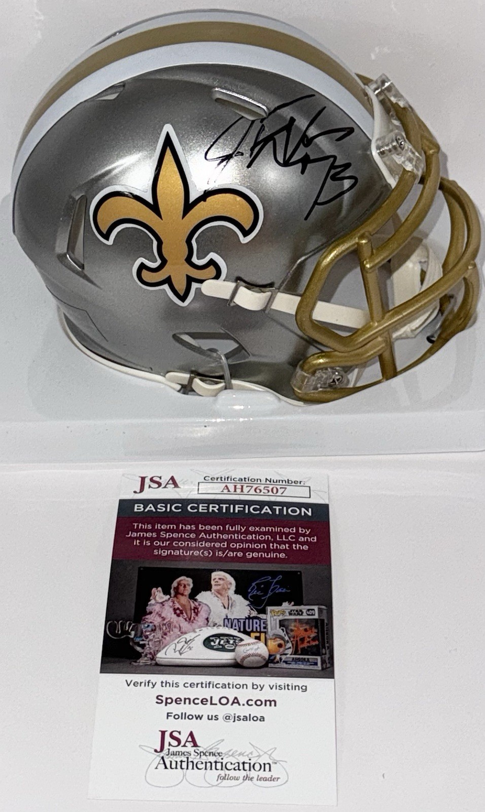 Jahri Evans Signed Autographed New Orleans Saints Flash Mini Helmet JSA COA