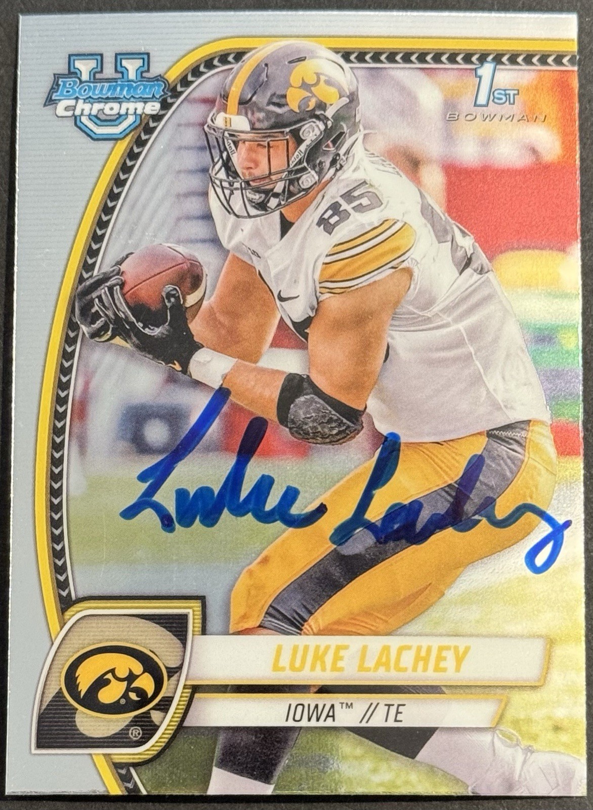 Luke Lachey Signed Iowa Hawkeyes 2024 Bowman Chrome U Rookie Card BAS Beckett