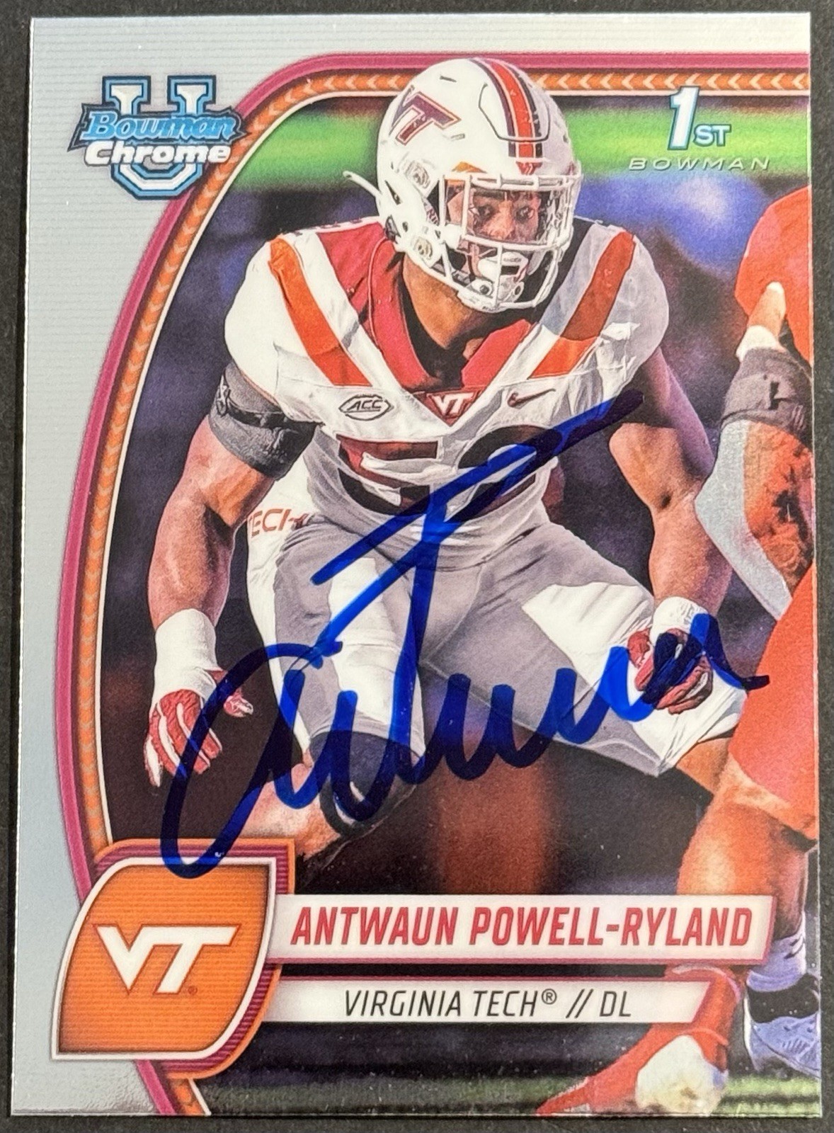 Antwaun Powell-Ryland Signed Hokies 2024 Bowman Chrome U Rookie Card BAS Beckett