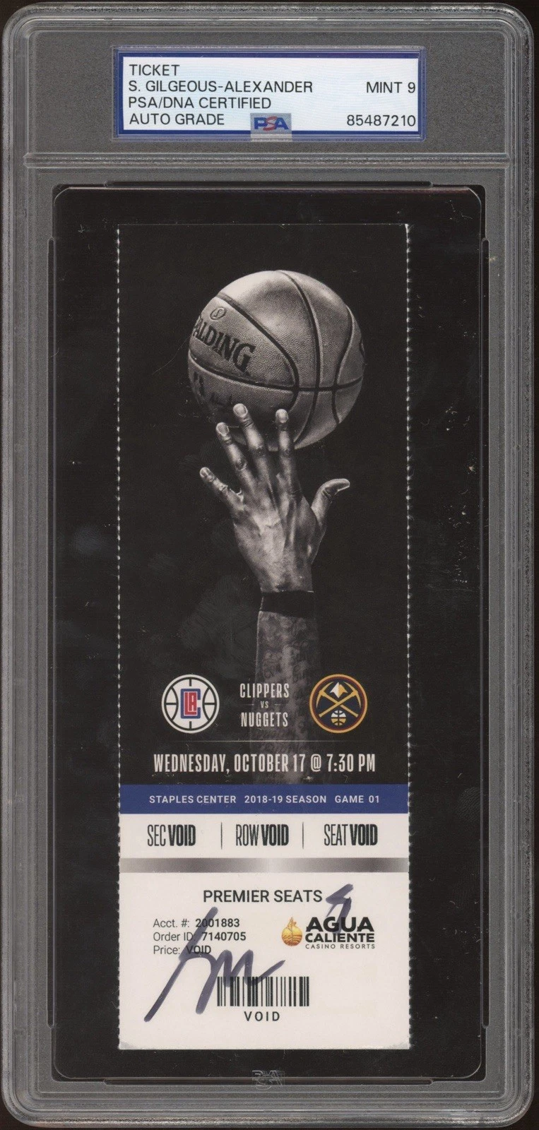 Shai Gilgeous-Alexander Signed NBA DEBUT 10/17/2018 Ticket Stub Psa MINT 9 AUTO