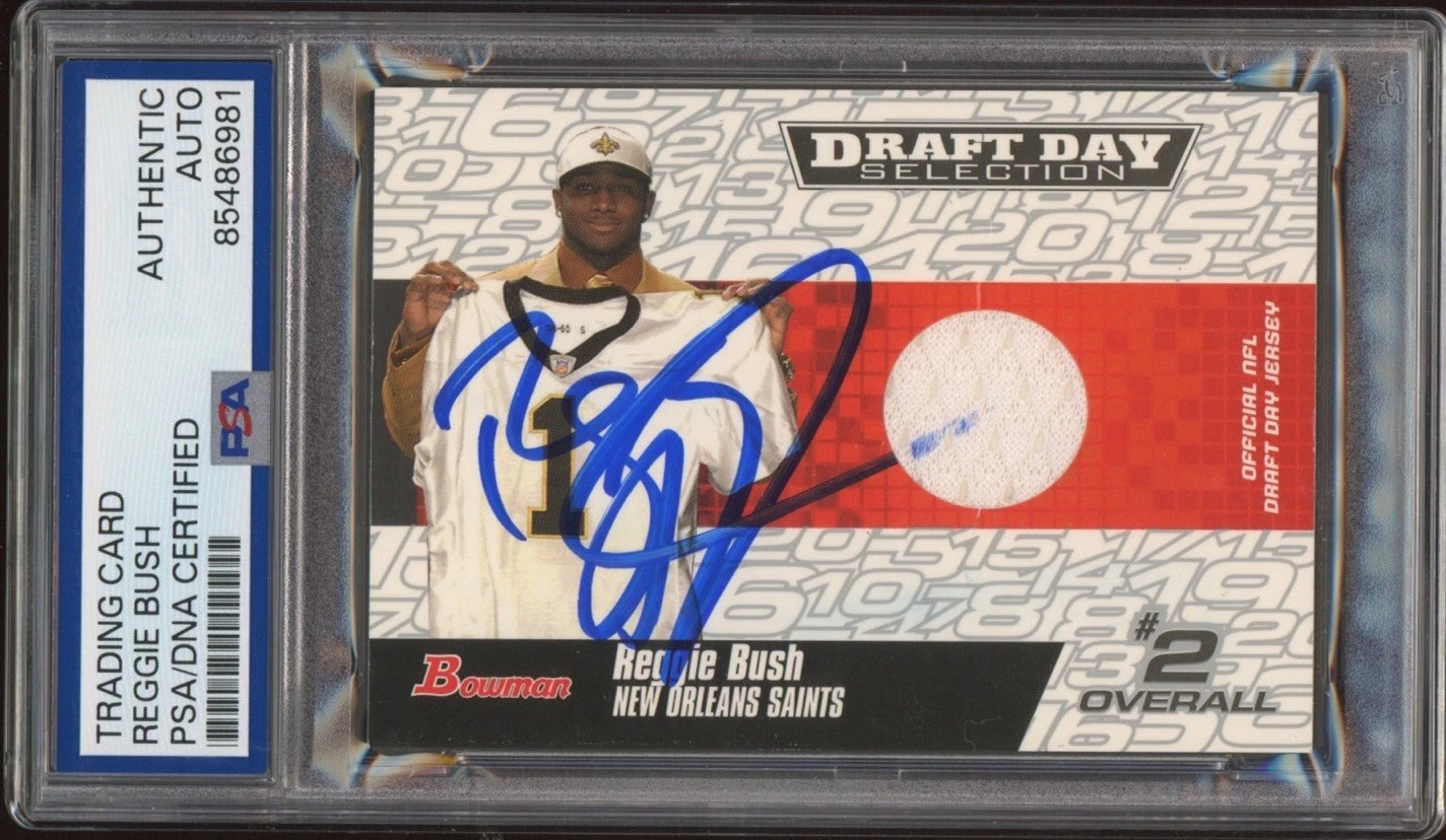 2006 Bowman #DJ-RB Reggie Bush Rookie Draft Day Selection Jersey Card PSA/DNA RC