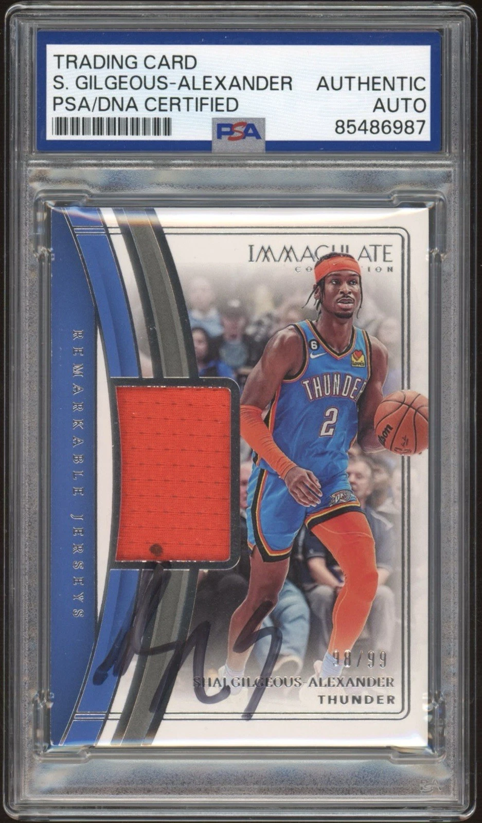 2022 Immaculate Shai Gilgeous-Alexander Signed Remarkable Jerseys Auto /99 PSA