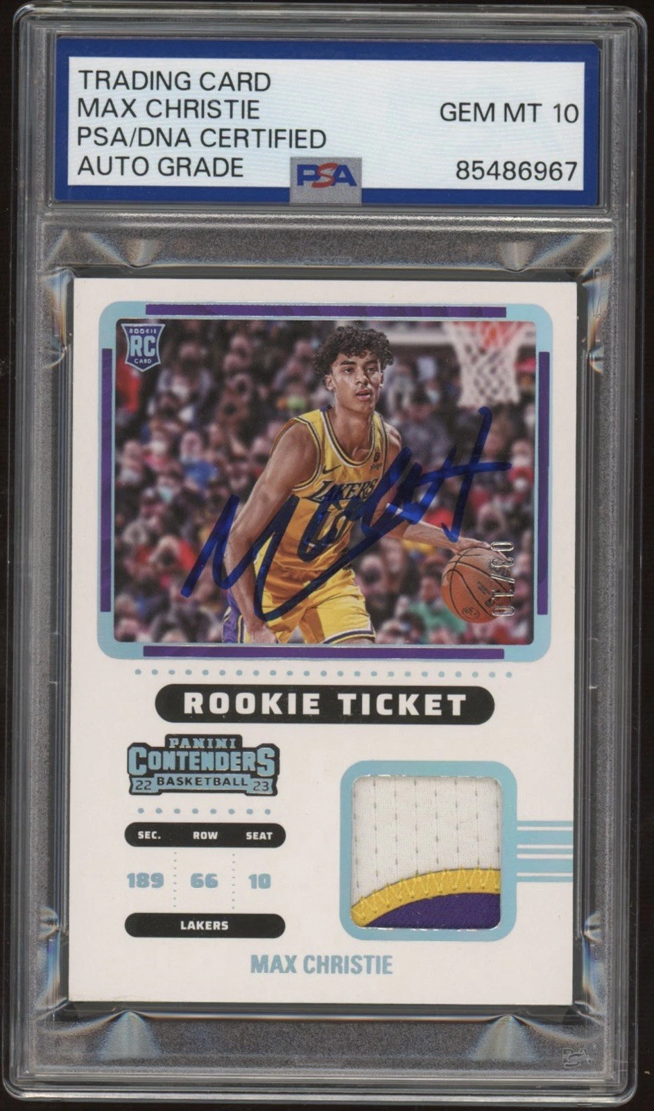 2022 Panini Contenders Max Christie Signed Rookie Ticket RPA /10 PSA GEM 10 AUTO
