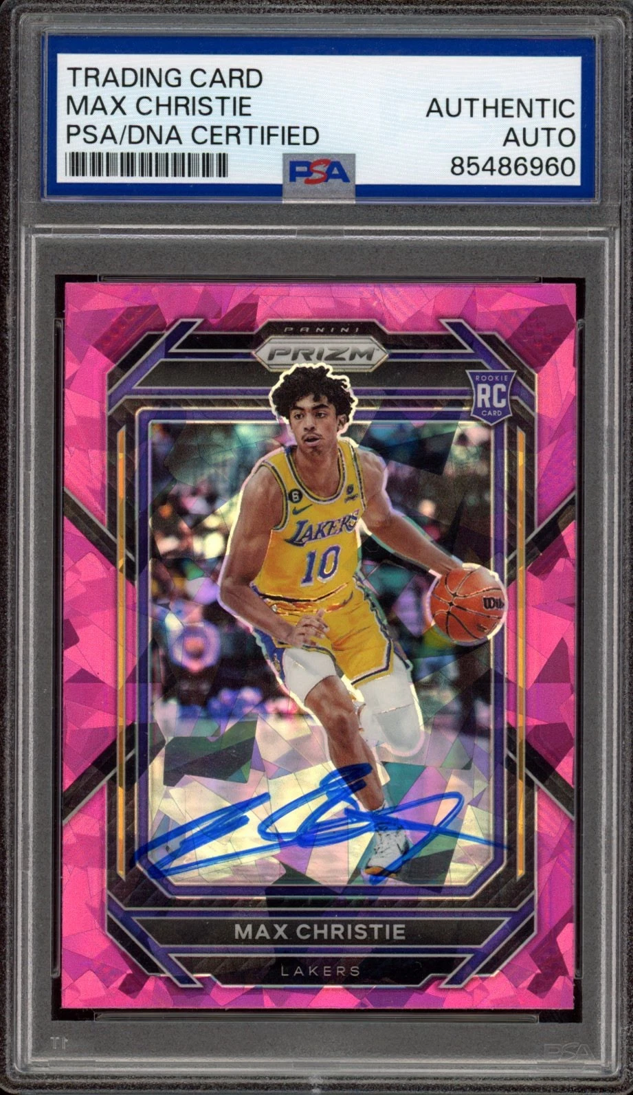 2022 Panini Prizm #270 Max Christie Signed Pink Cracked Ice Rookie Card PSA AUTO
