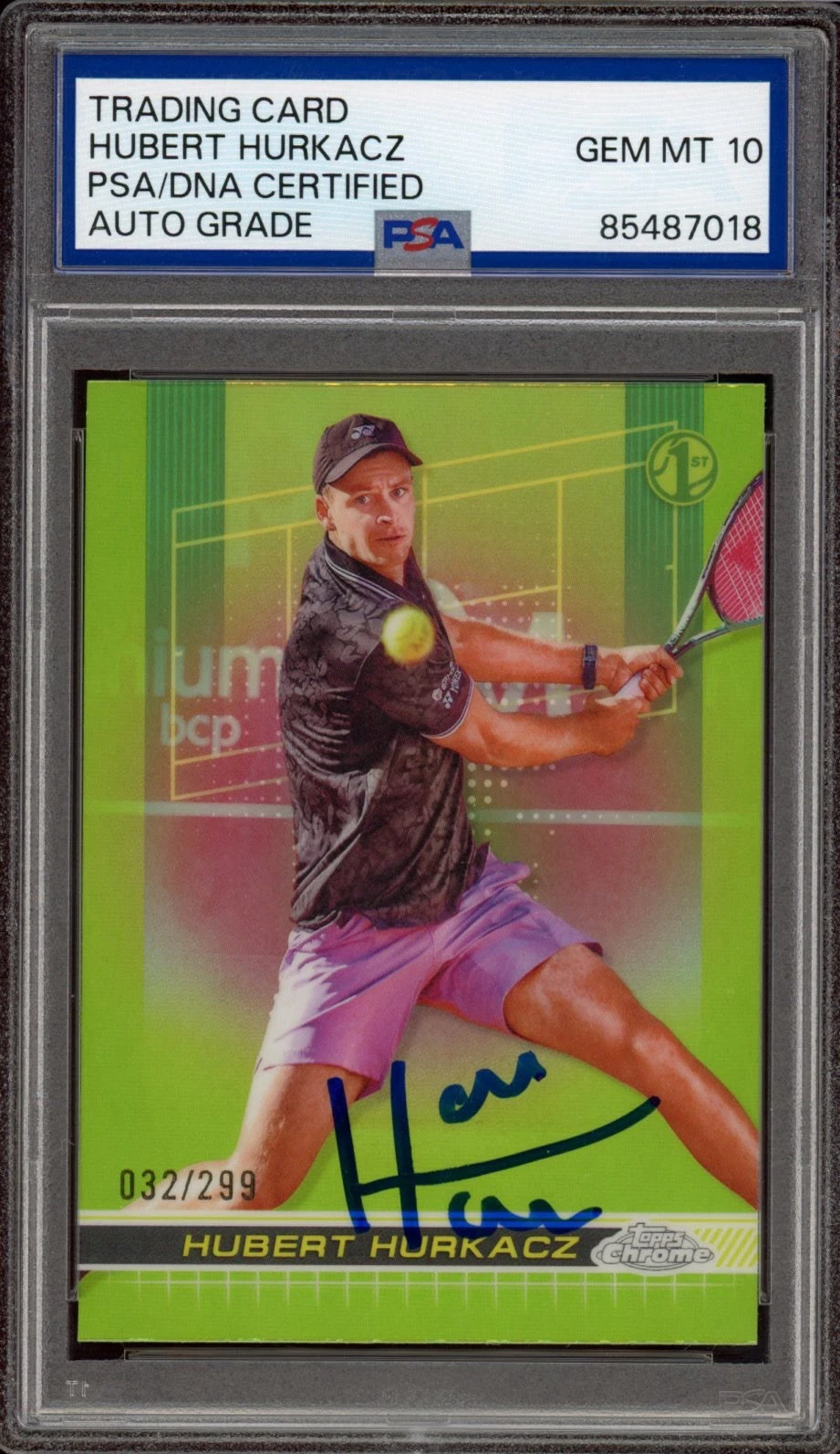 2024 Topps Chrome #125 Hubert Hurkacz Lime Green Ref Rookie /299 PSA GEM 10 AUTO