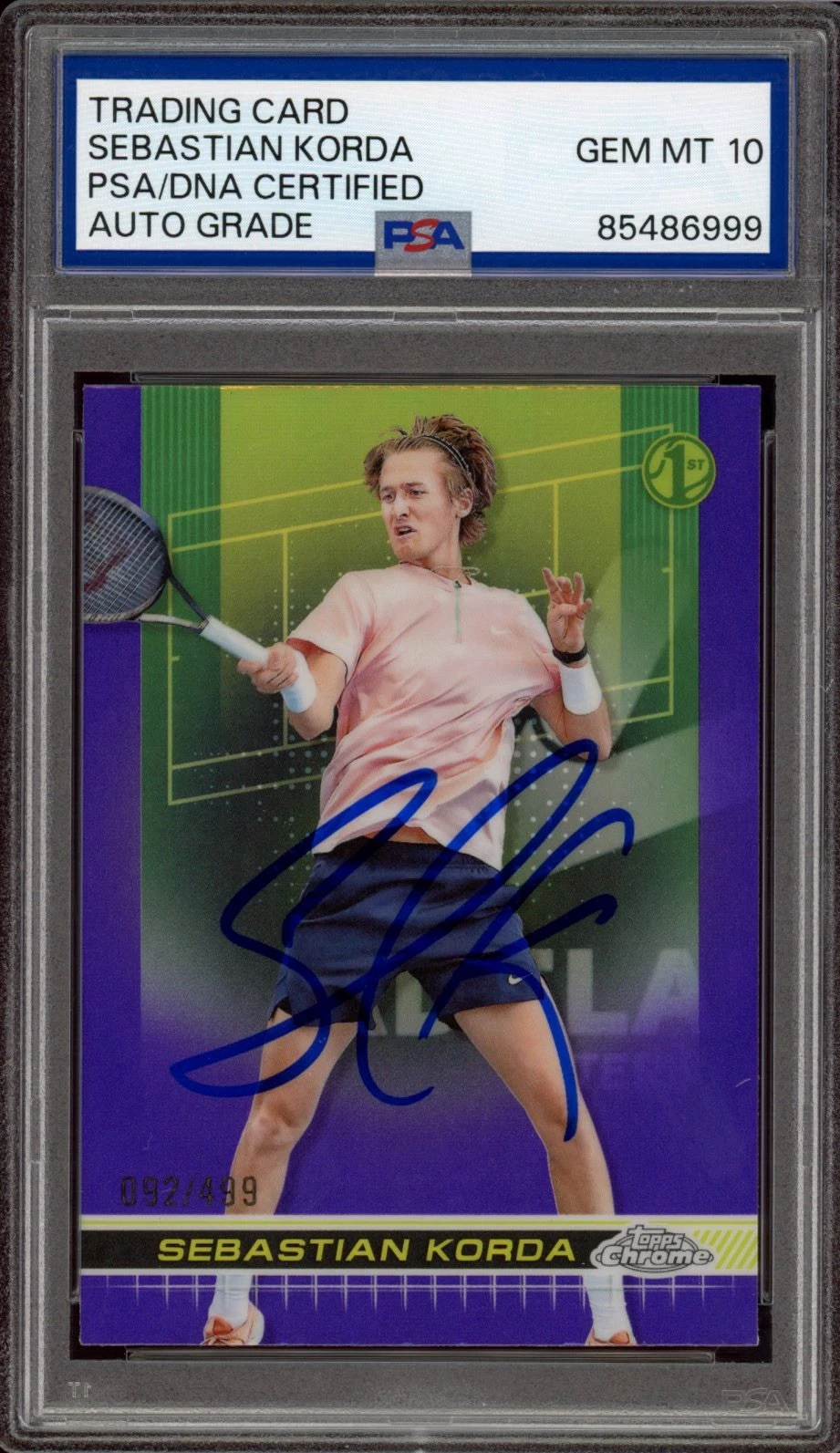 2024 Topps Chrome #57 Sebastian Korda 1st Purple Ref Rookie /499 PSA GEM 10 AUTO