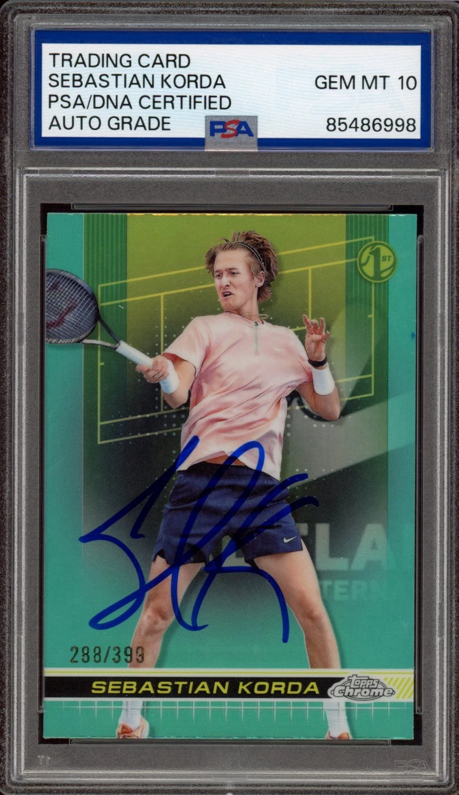 2024 Topps Chrome #57 Sebastian Korda 1st Aqua Ref Rookie /399 PSA GEM 10 AUTO