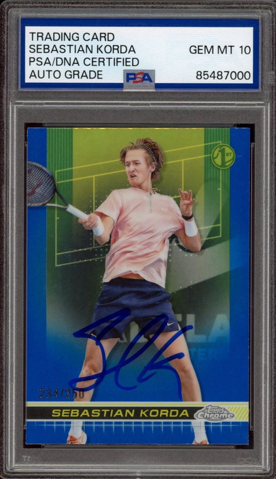 2024 Topps Chrome #57 Sebastian Korda 1st Blue Ref Rookie /250 PSA GEM 10 AUTO