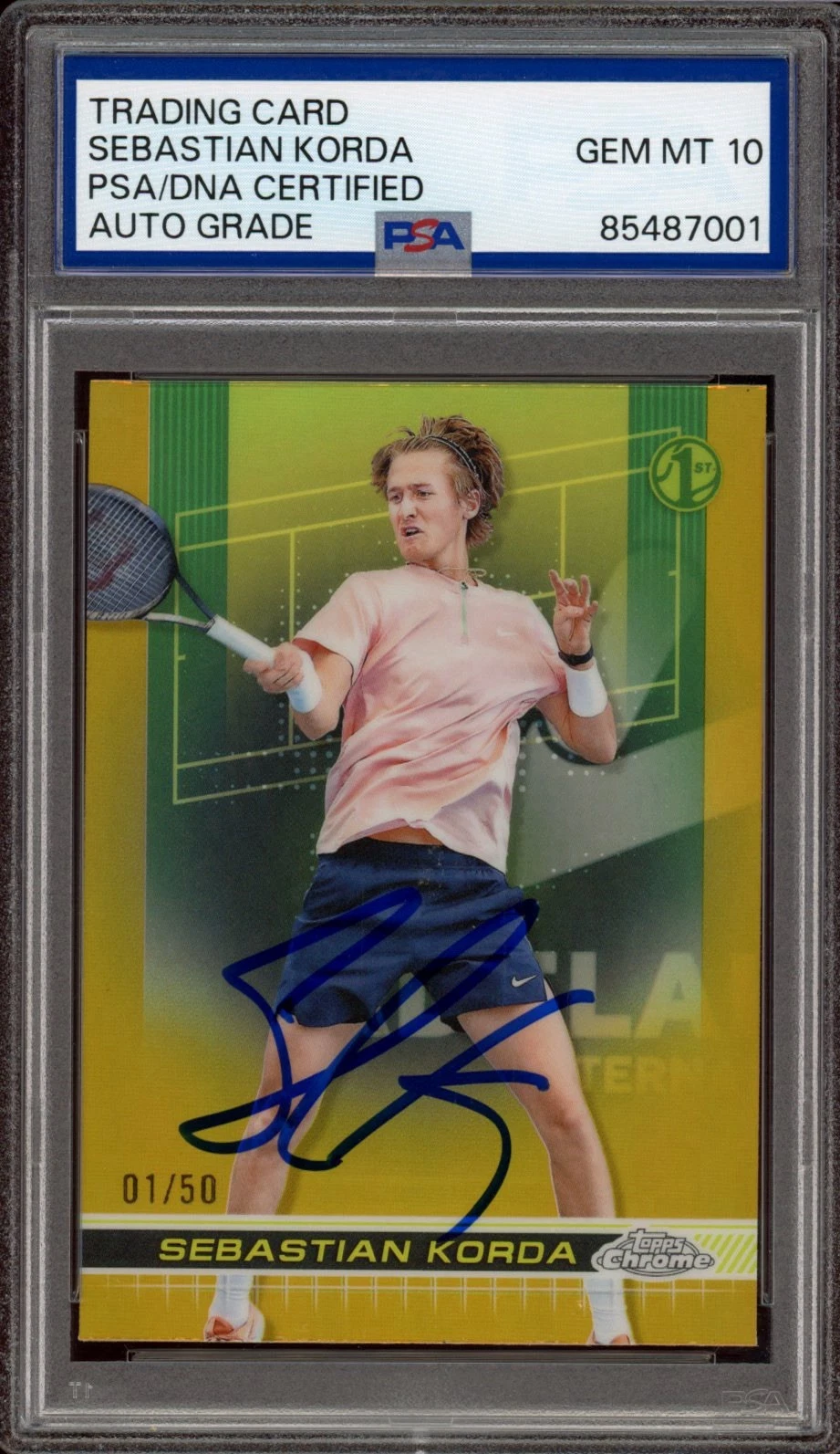 2024 Topps Chrome #57 Sebastian Korda 1st Gold Ref Rookie 1/50 PSA GEM 10 AUTO