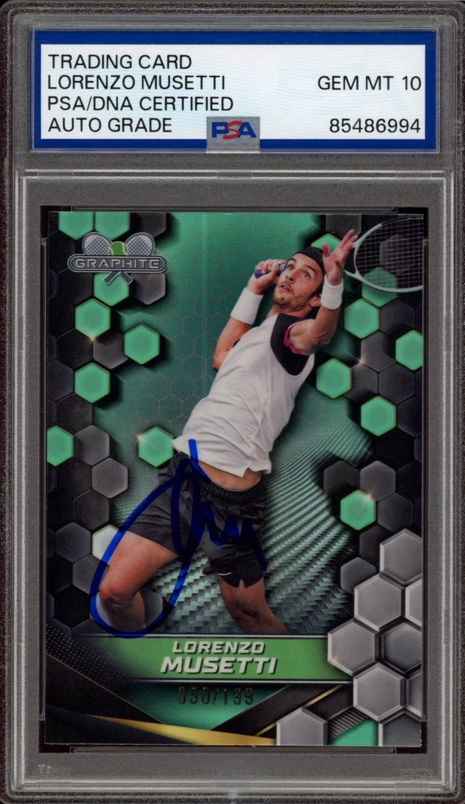 2024 Topps Graphite Tennis #4 Lorenzo Musetti Aqua Rookie /199 PSA GEM 10 AUTO