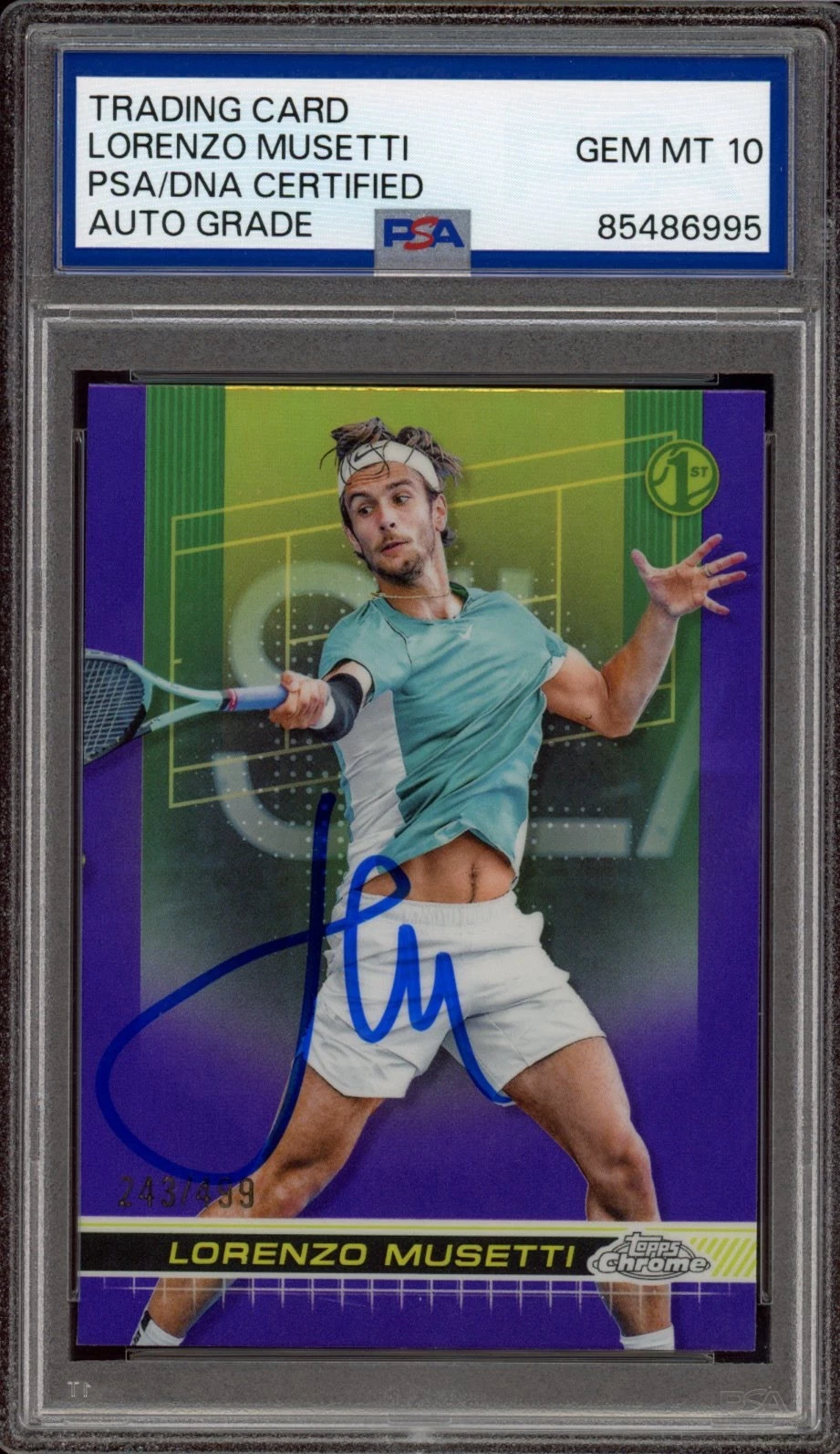 2024 Topps Chrome Tennis #31 Lorenzo Musetti Purple Rookie /499 PSA GEM 10 AUTO
