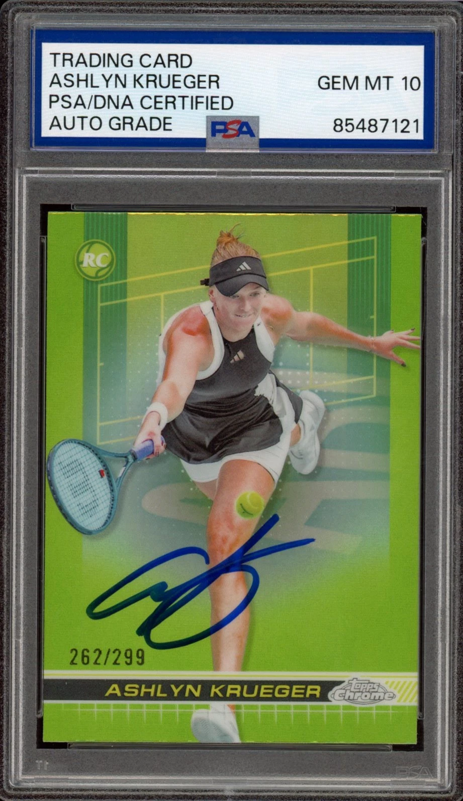 2024 Topps Chrome Tennis Ashlyn Krueger Lime Green Rookie /299 PSA GEM 10 AUTO