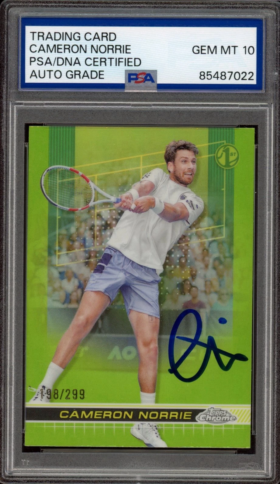 2024 Topps Chrome Tennis #136 Cameron Norrie Lime Rookie /299 PSA GEM 10 AUTO