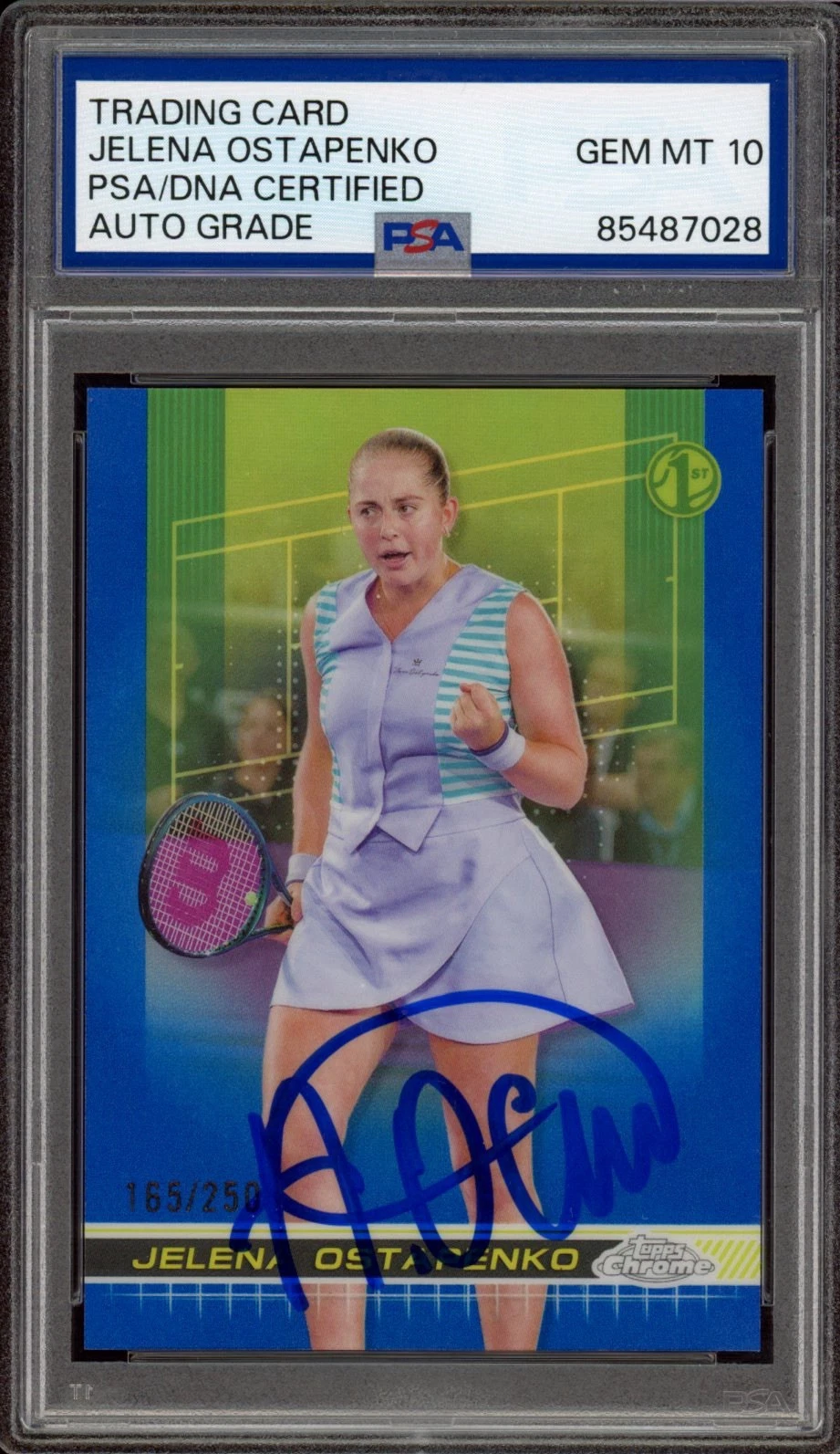 2024 Topps Chrome Tennis Jelena Ostapenko 1st Blue Ref /250 PSA GEM 10 AUTO RC