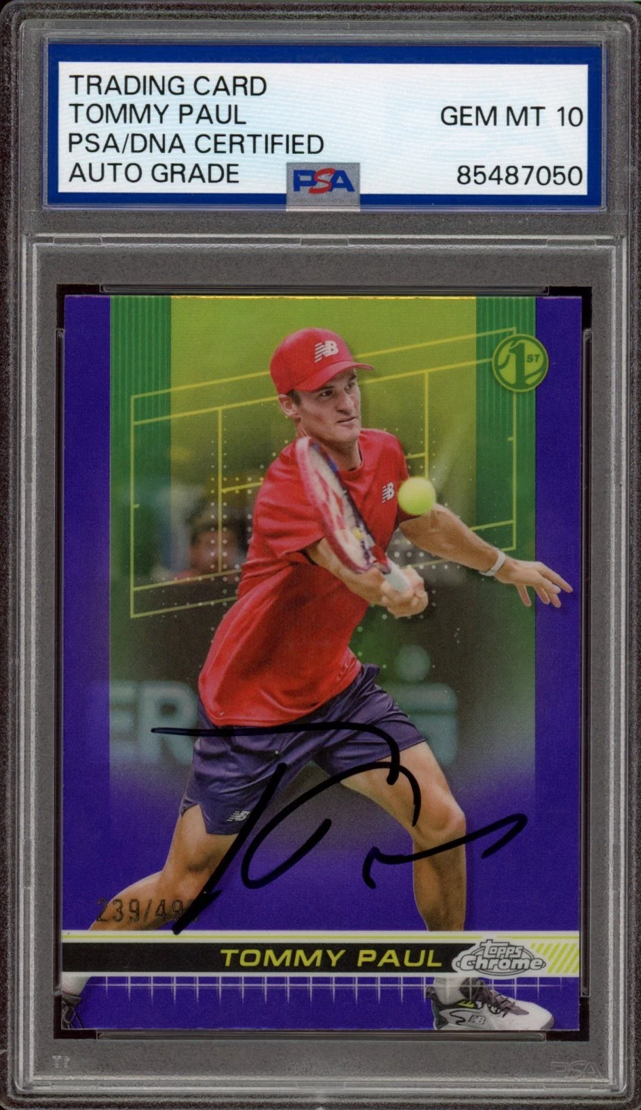 2024 Topps Chrome Tennis #69 Tommy Paul 1st Purple Ref /499 PSA GEM MT 10 AUTO