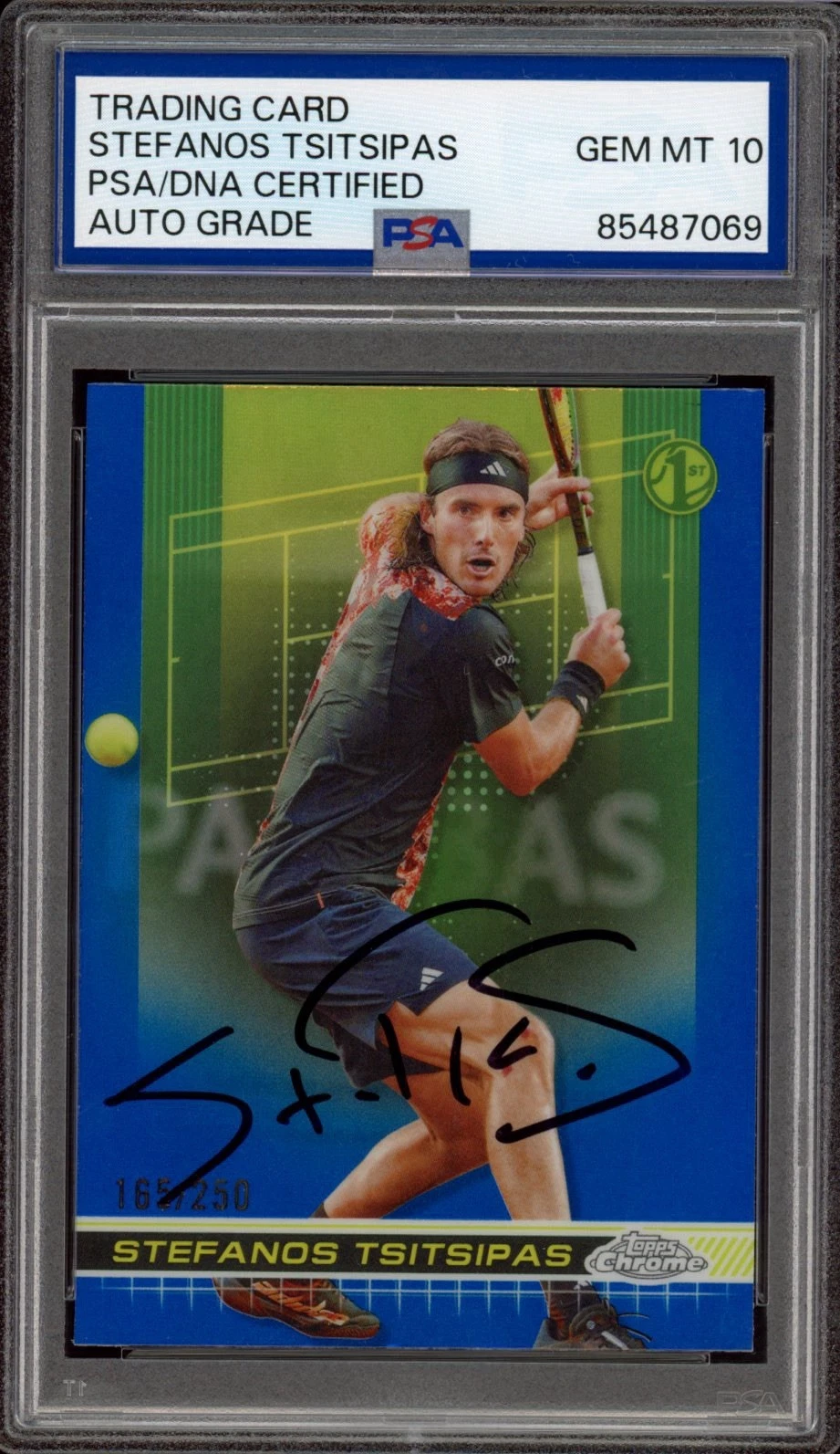2024 Topps Chrome Tennis #46 Stefanos Tsitsipas 1st Blue /250 PSA GEM 10 AUTO RC
