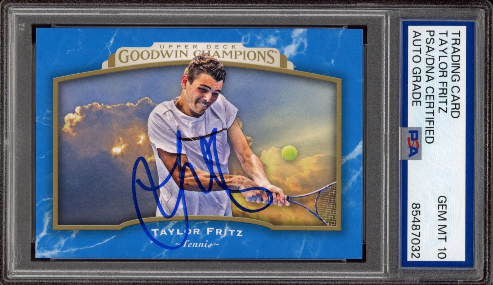2017 UD Goodwin Champions #84 Taylor Fritz Signed Blue Rookie PSA GEM 10 AUTO RC