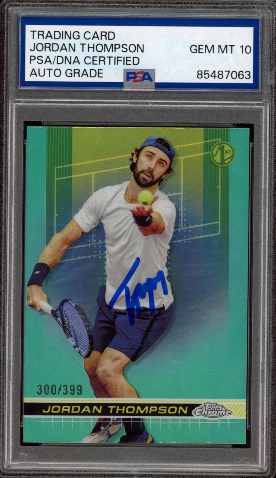 2024 Topps Chrome Tennis #73 Jordan Thompson Aqua Rookie /399 PSA GEM MT 10 AUTO