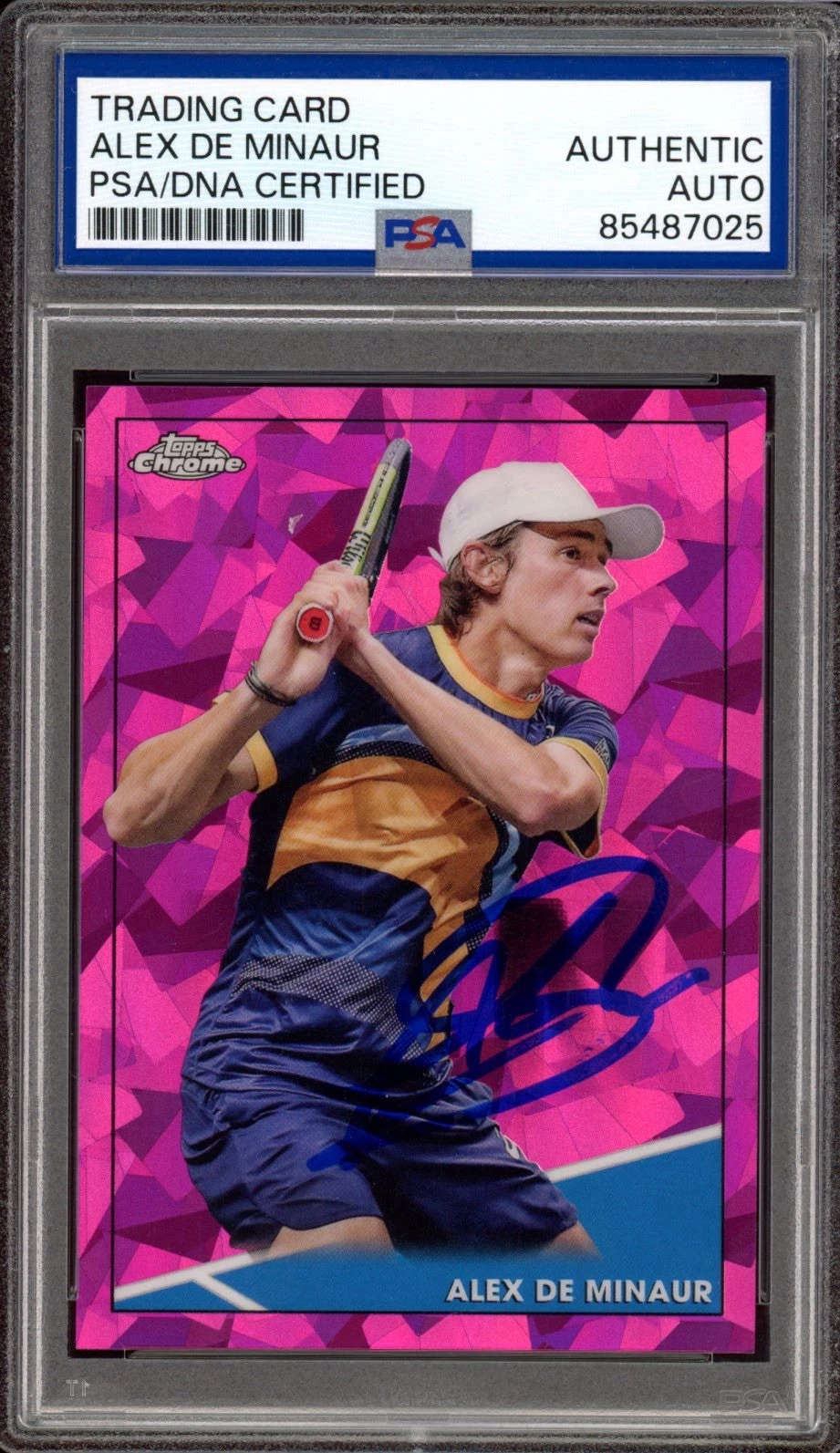 2021 Topps Chrome Tennis #16 Alex de Minaur Pink Sapphire Rookie /299 PSA AUTO