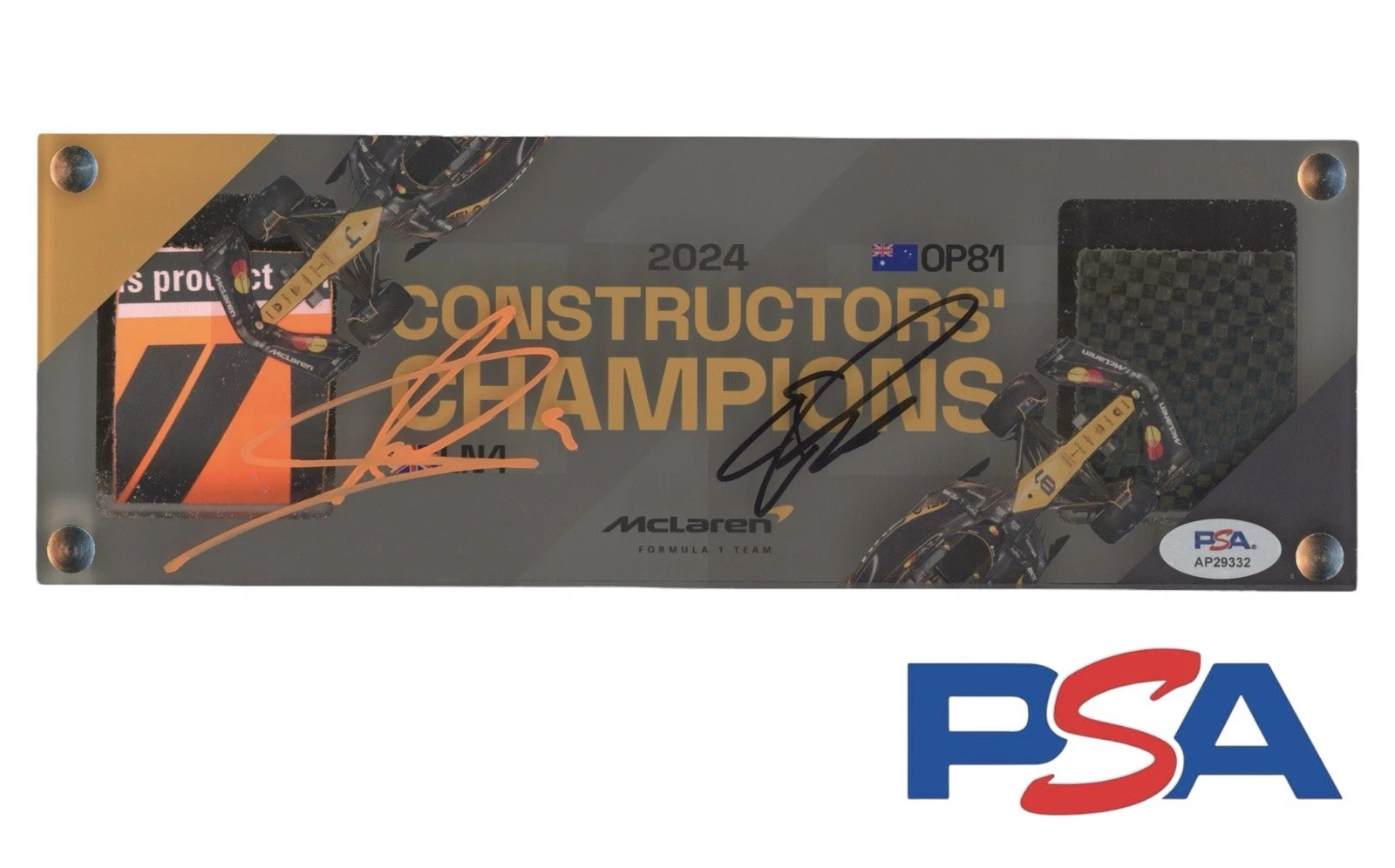 Lando Norris + Oscar Piastri Signed 2024 F1 Race Used Bodywork Champions PSA/DNA