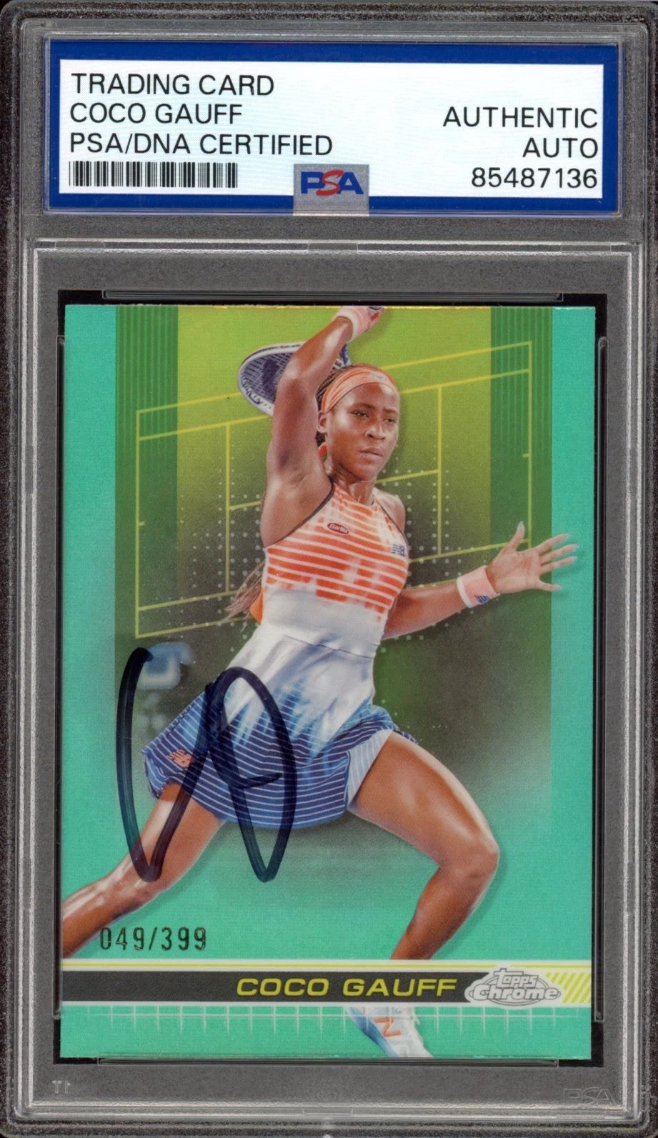 2024 Topps Chrome Tennis #177 Coco Gauff Signed Aqua Ref /399 Card PSA/DNA AUTO