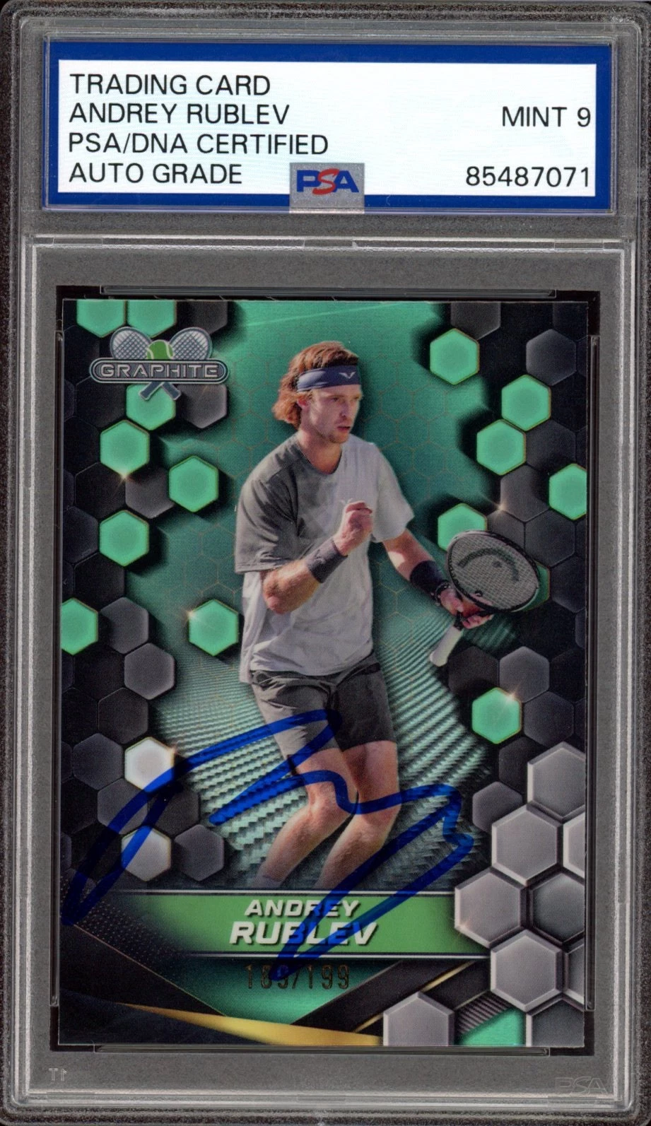 2024 Topps Graphite Tennis #7 Andrey Rublev Aqua Rookie /199 PSA MINT 9 AUTO RC