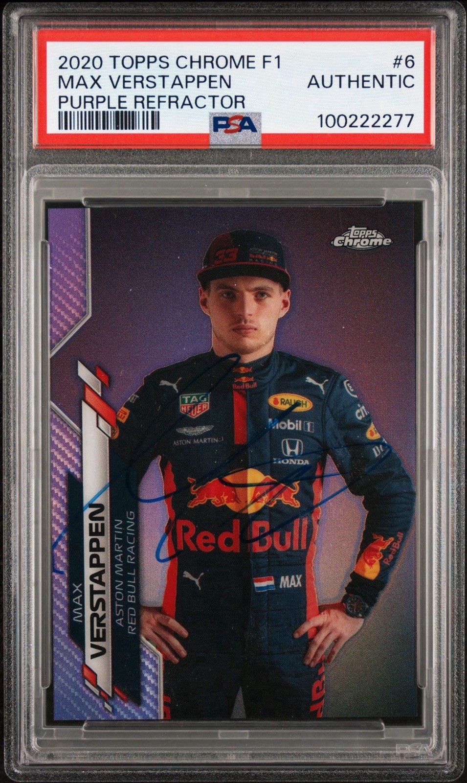 2020 Topps Chrome F1 #6 Max Verstappen Purple Refractor Rookie Auto /399 PSA RC