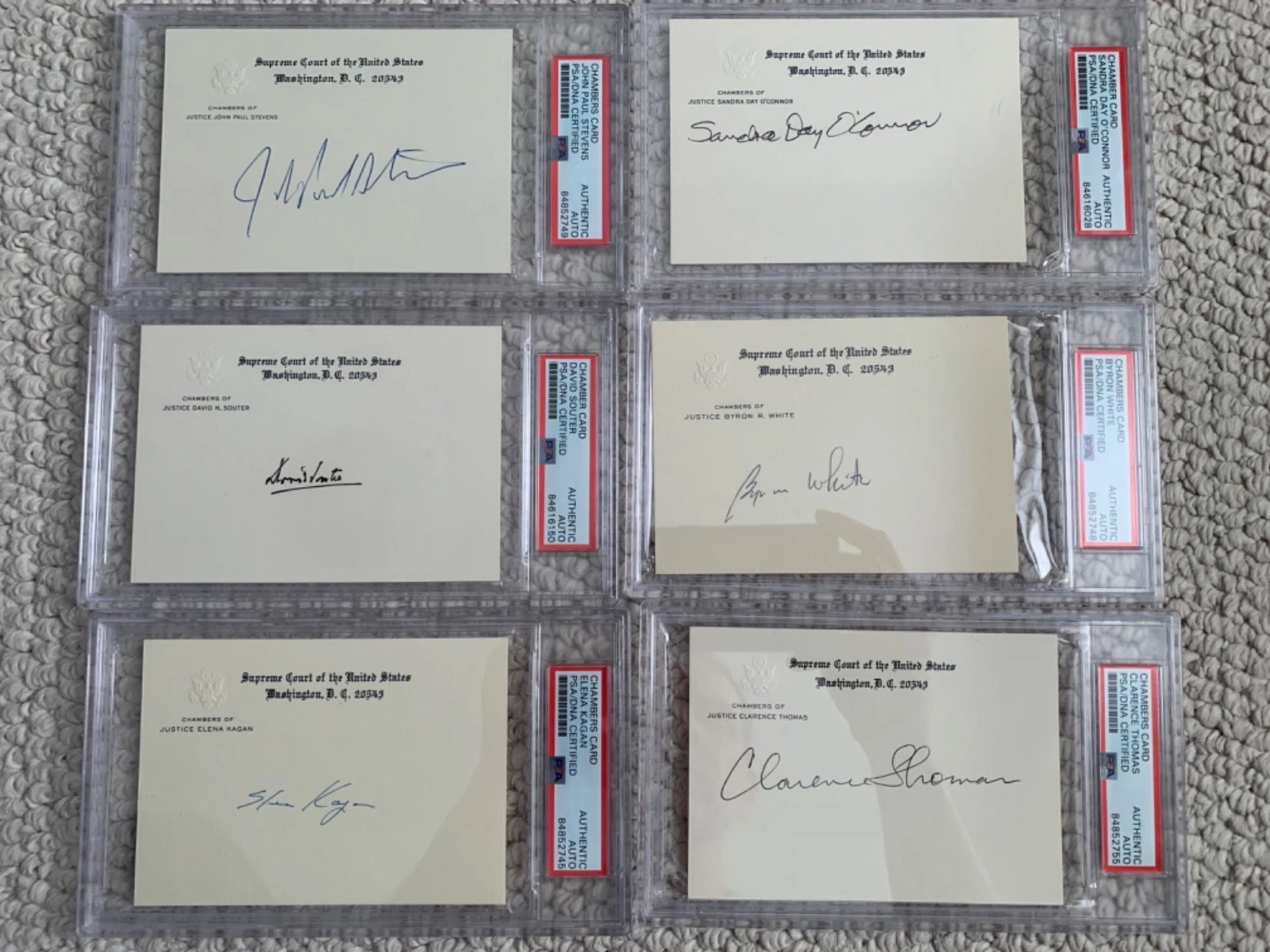 SUPREME COURT LOT OF 6 SIGNED+PSA SLABBED CHAMBERS CARDS      DAY O’CONNOR+MORE