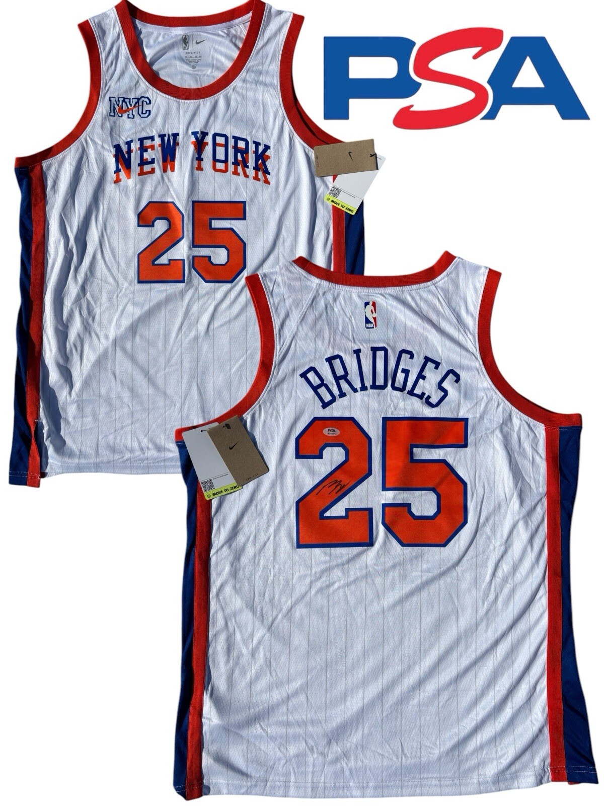 Mikal Bridges Signed 2024-2025 New York Knicks #25 City Edition Jersey PSA AUTO