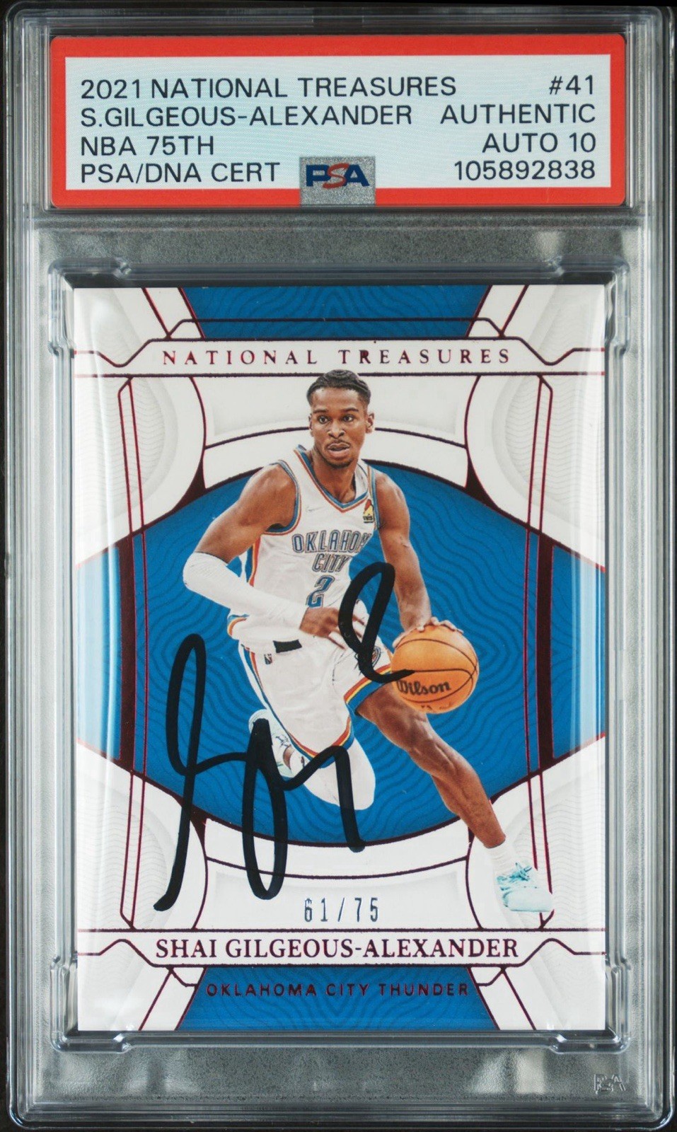 2021 National Treasures Shai Gilgeous-Alexander NBA 75th /75 PSA GEM MT 10 AUTO