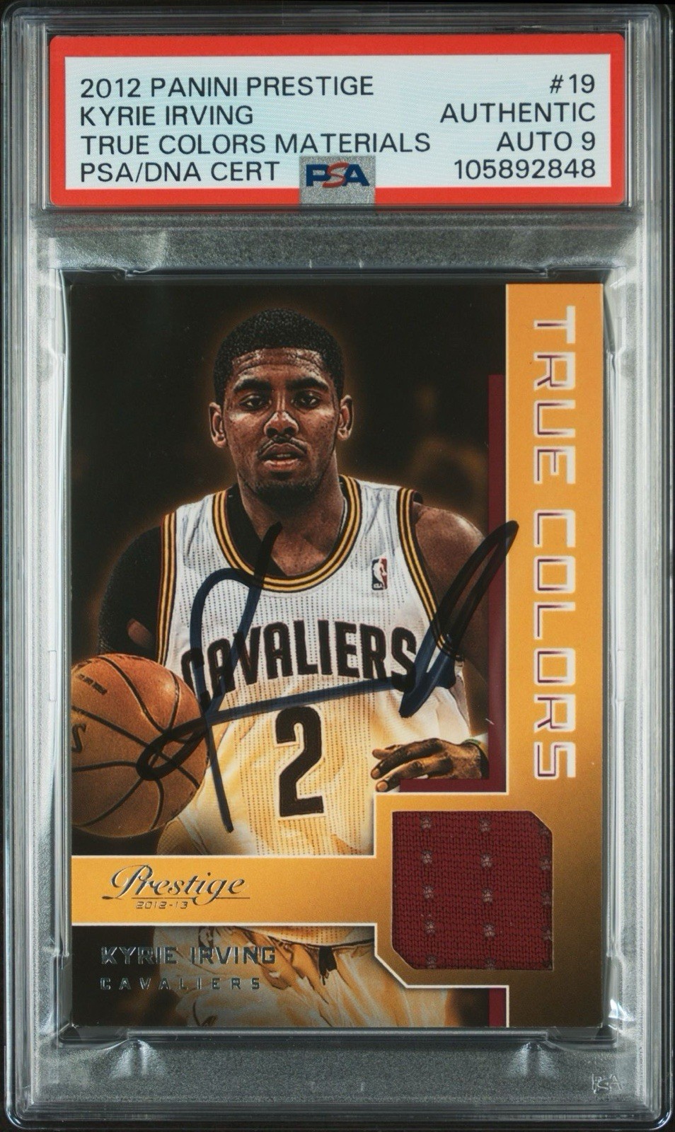 2012 Panini Prestige Kyrie Irving Rookie True Colors Materials PSA MINT 9 AUTO