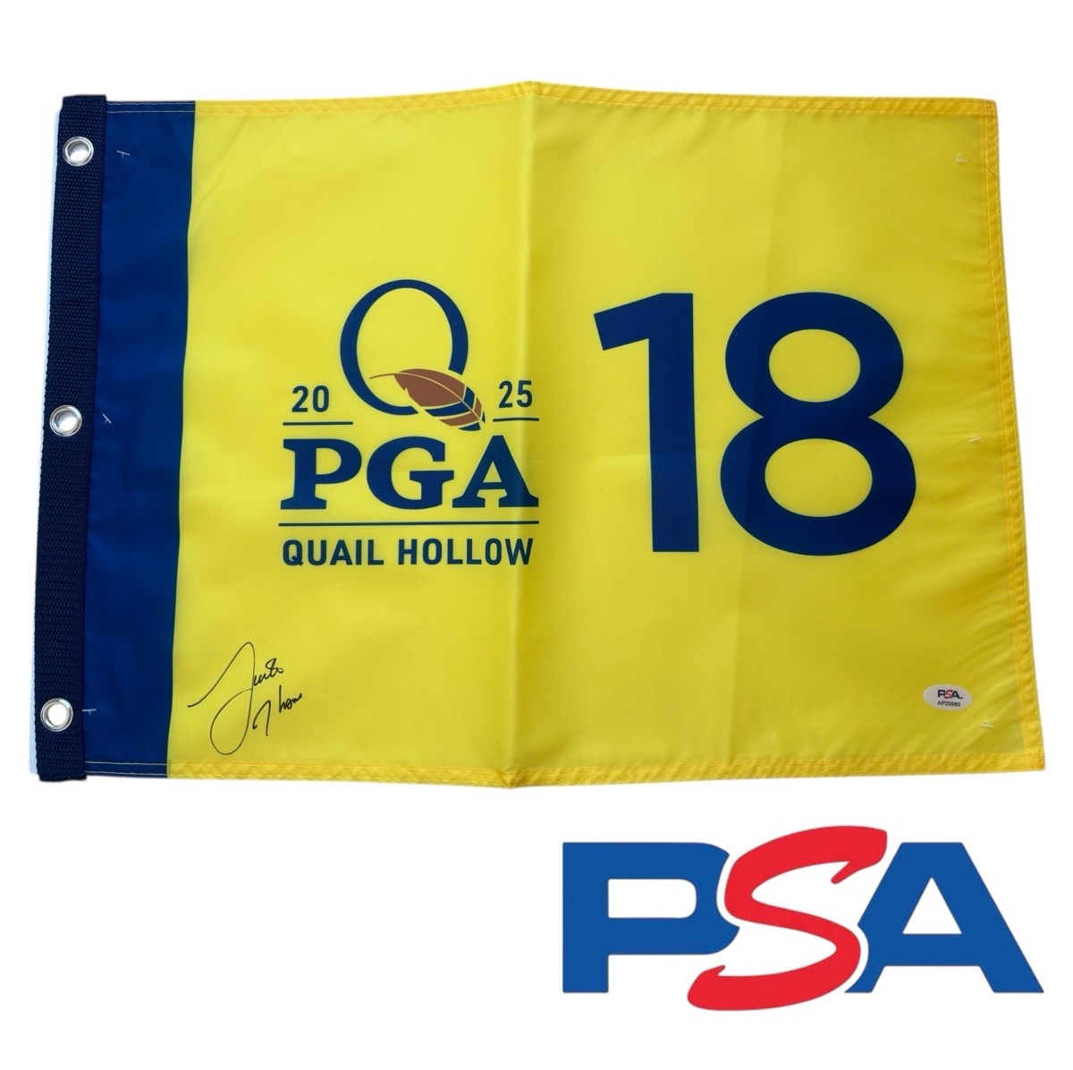 Justin Thomas Signed 2025 PGA CHAMPIONSHIP Quail Hollow Golf Pin Flag PSA AUTO