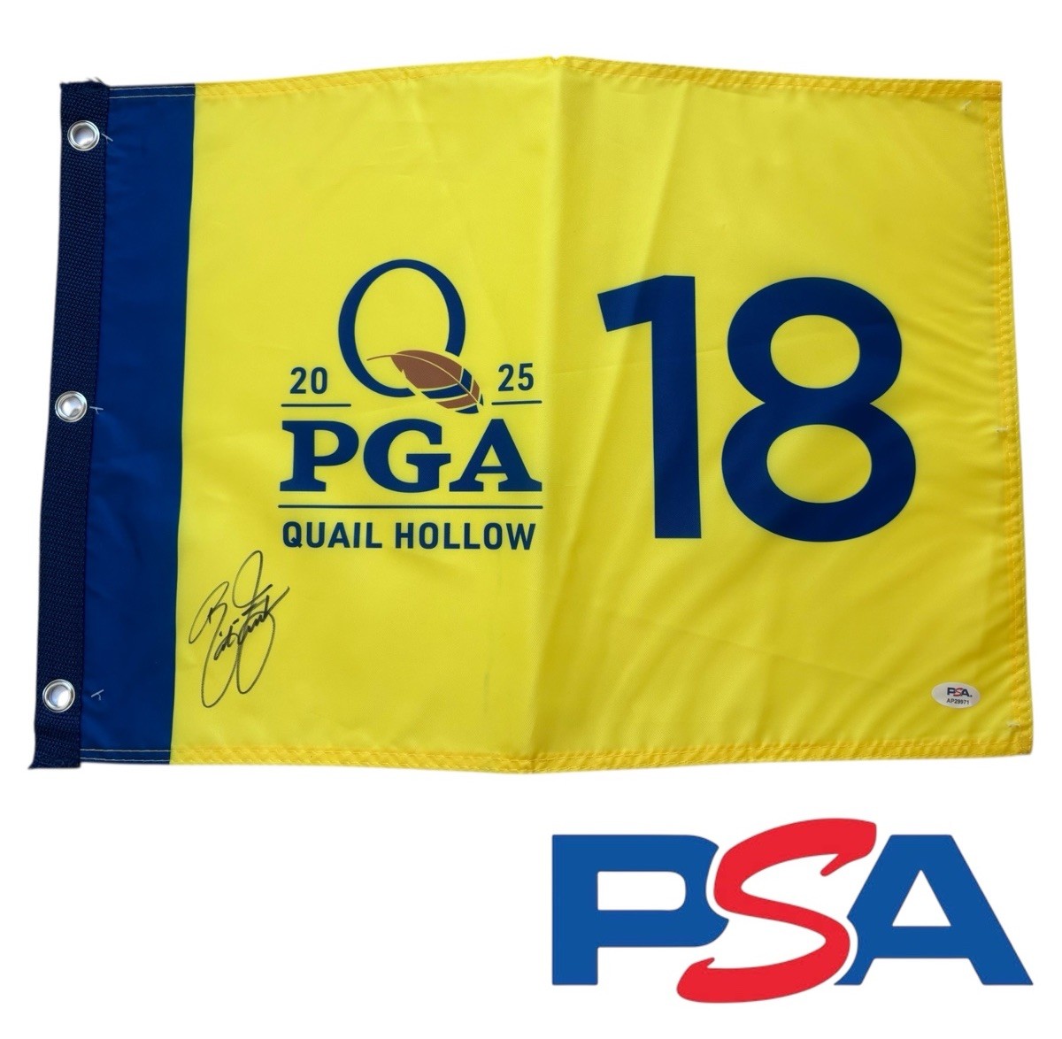 Rickie Fowler Signed 2025 PGA CHAMPIONSHIP Quail Hollow Golf Pin Flag PSA AUTO
