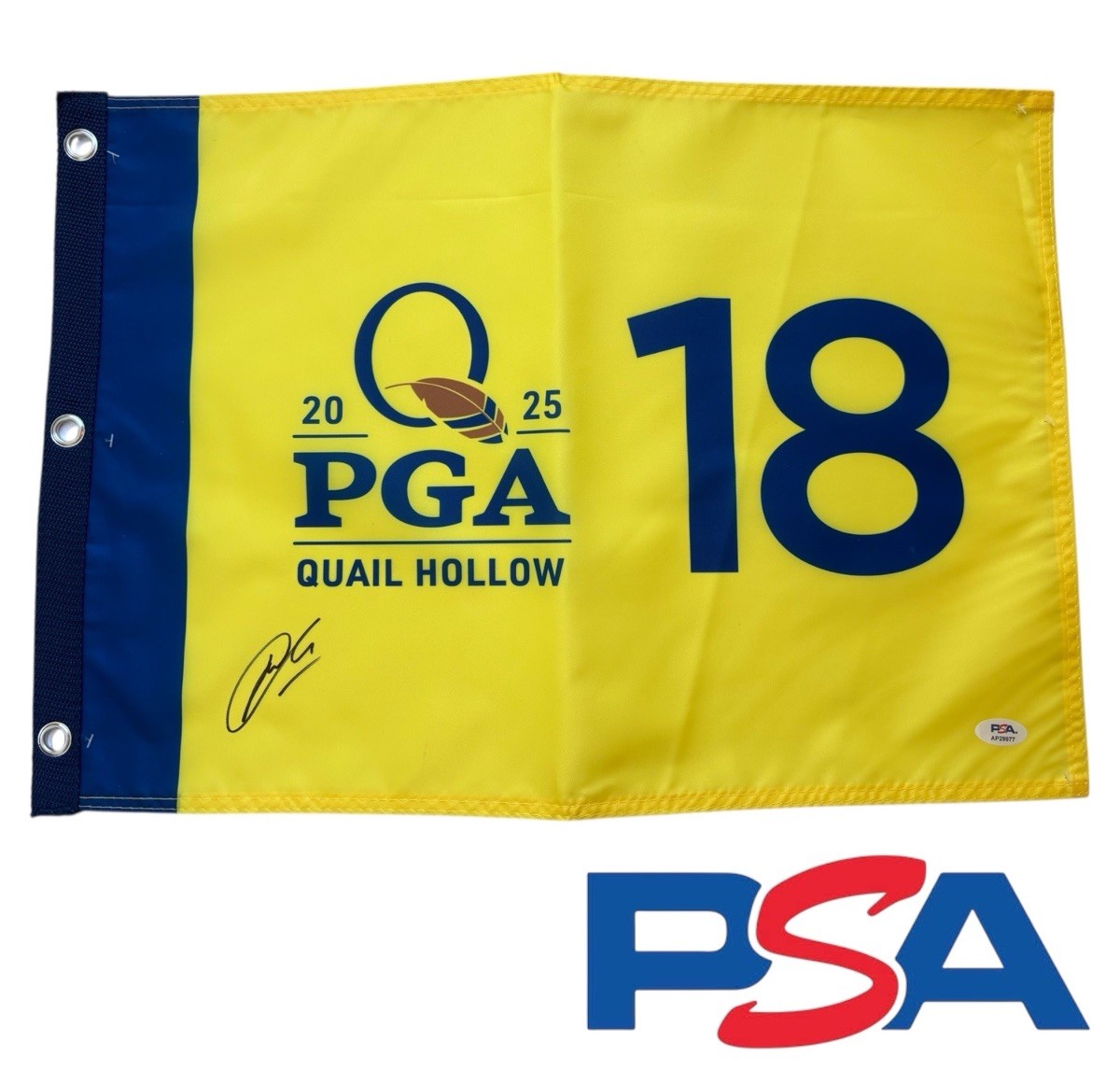 Min Woo Lee Signed 2025 PGA CHAMPIONSHIP Quail Hollow Golf Pin Flag PSA/DNA AUTO